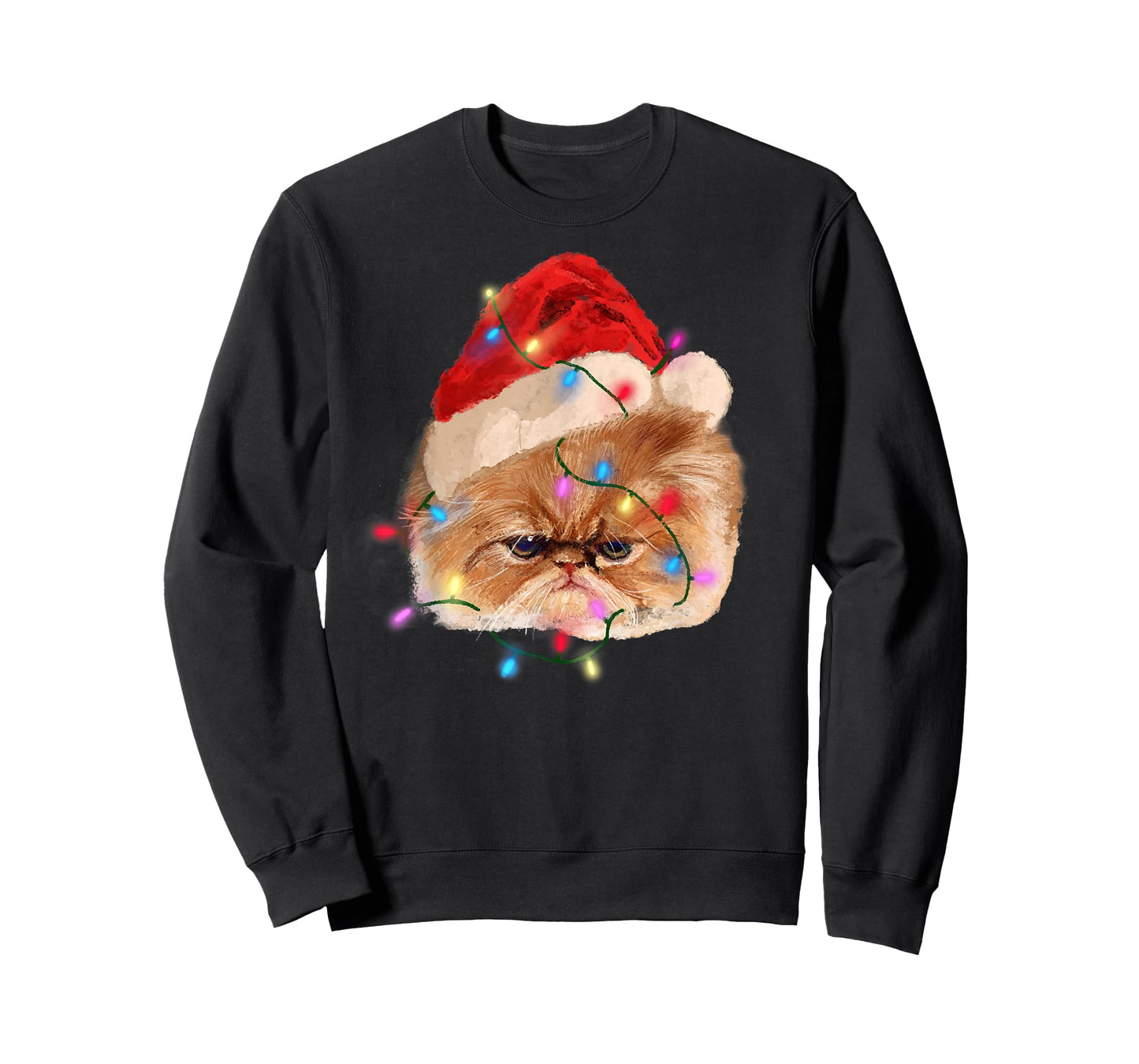 Funny Xmas Persian Cat Christmas Lights Adorable Face Fluffy T-Shirt