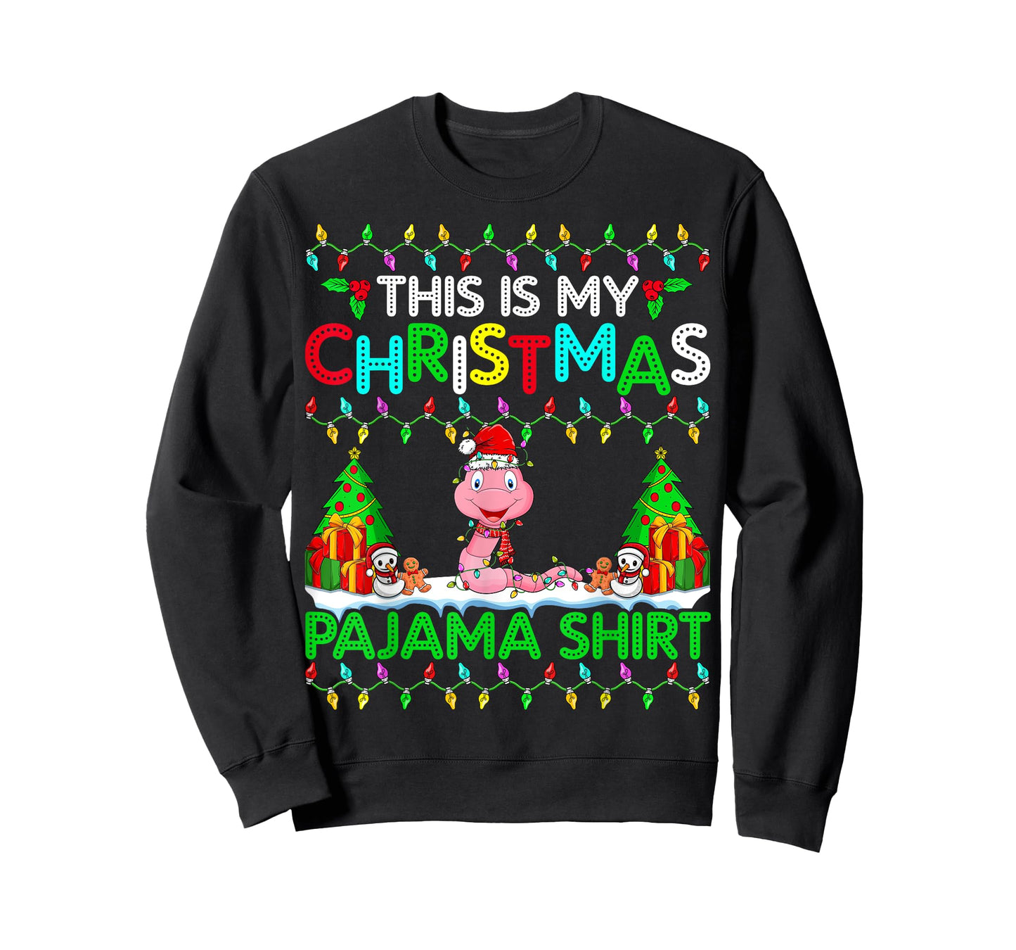 Worm Christmas Xmas Santa Hat Pajama Shirt - Worm Lover T-Shirt