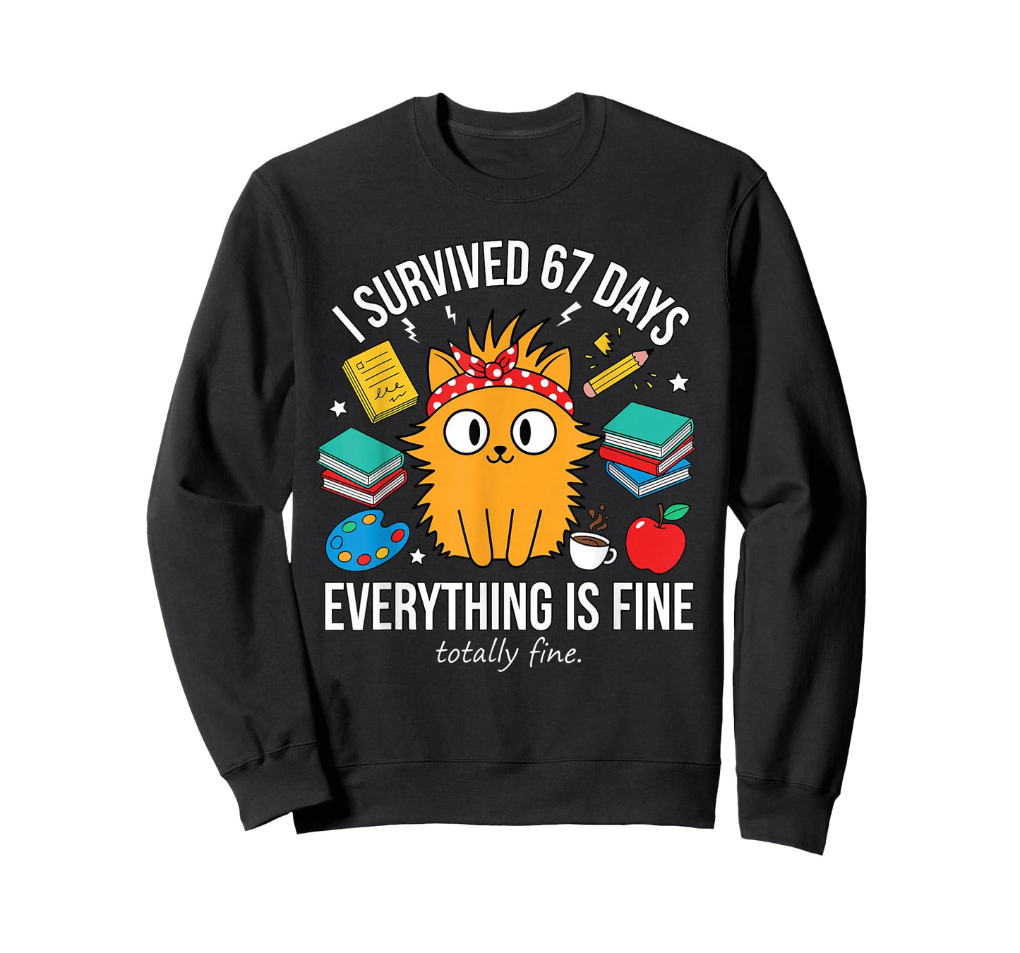 I Survived 67 Days of School Funny Cat Meme Teacher Student T-Shirt