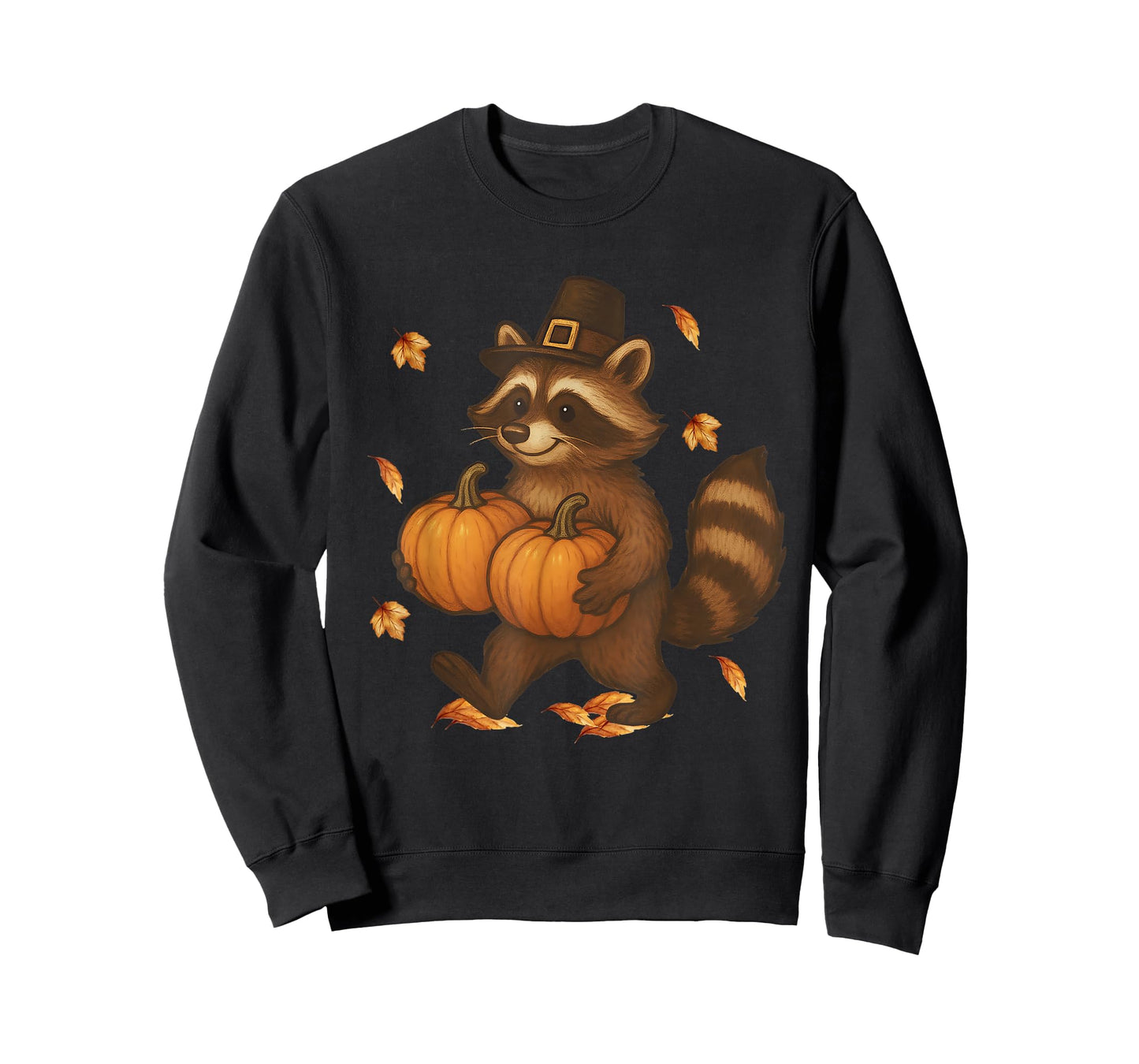 Cute Thanksgiving Raccoon with Pumpkins Pilgrim Fall Leaves T-Shirt