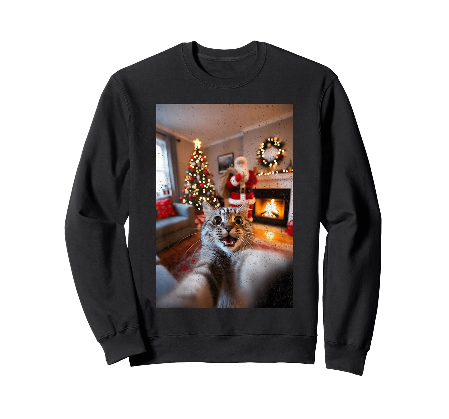 Funny Cat Santa Selfie Xmas T-Shirt