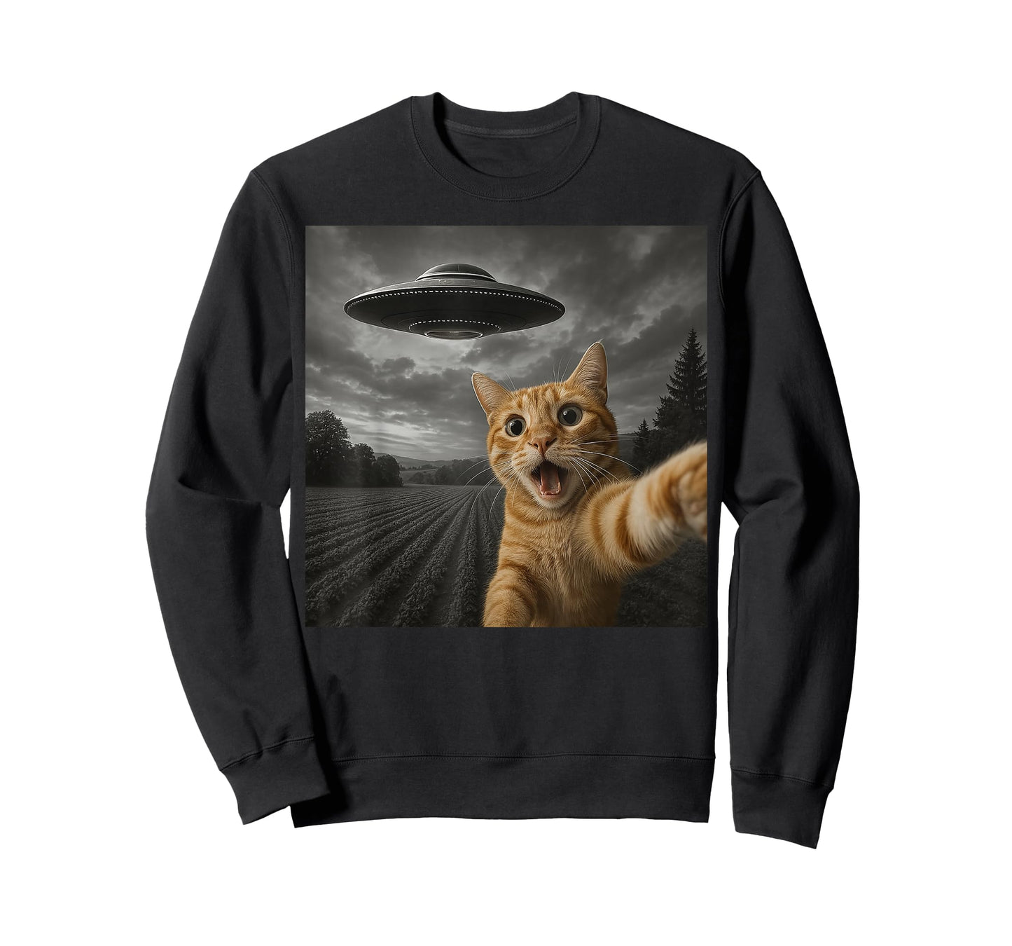 Cat Selfie with Alien UFO Funny Cat Gifts for Men Women Kid T-Shirt