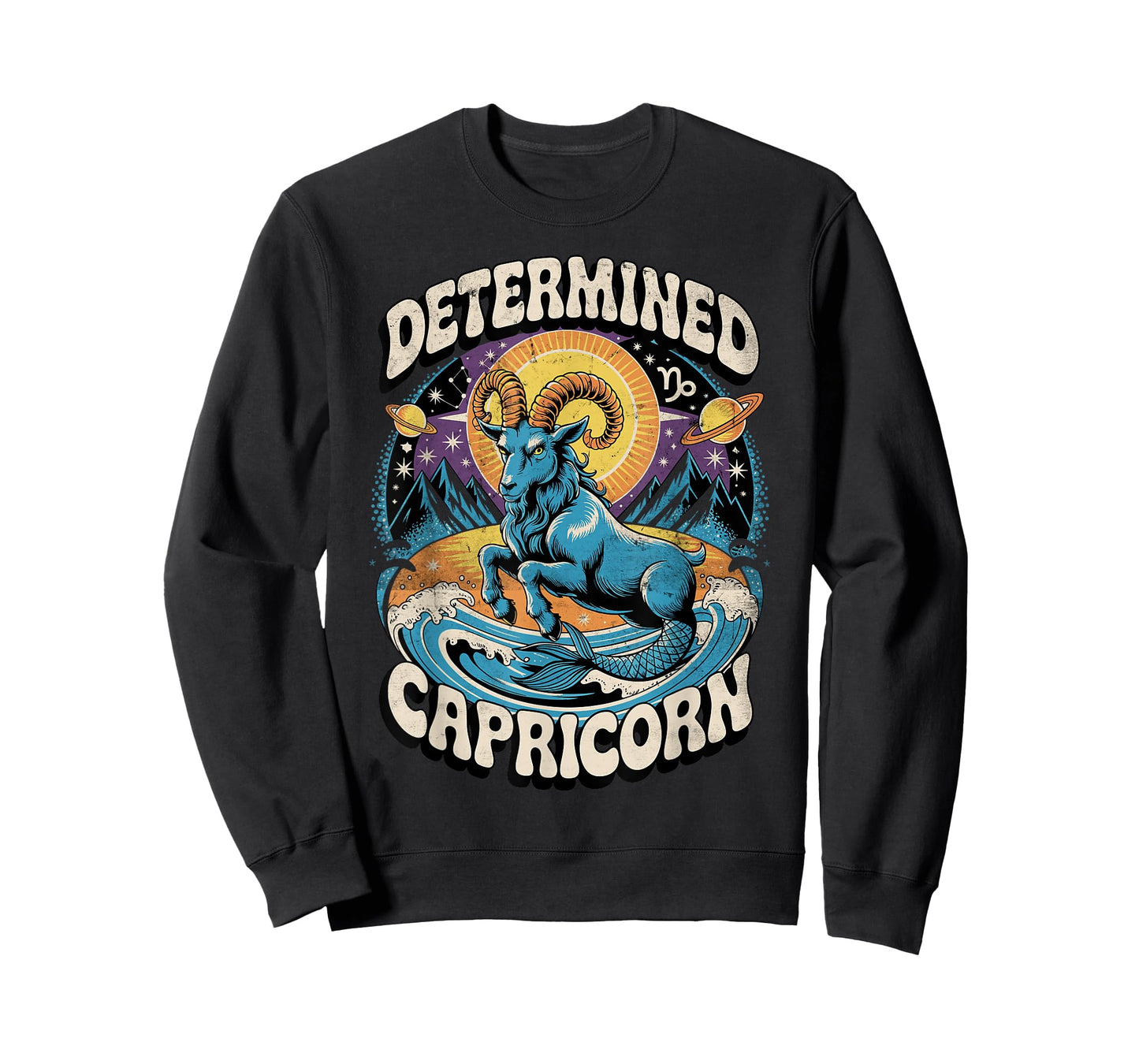 Determined Capricorn Sea-Goat Retro Zodiac Design T-Shirt