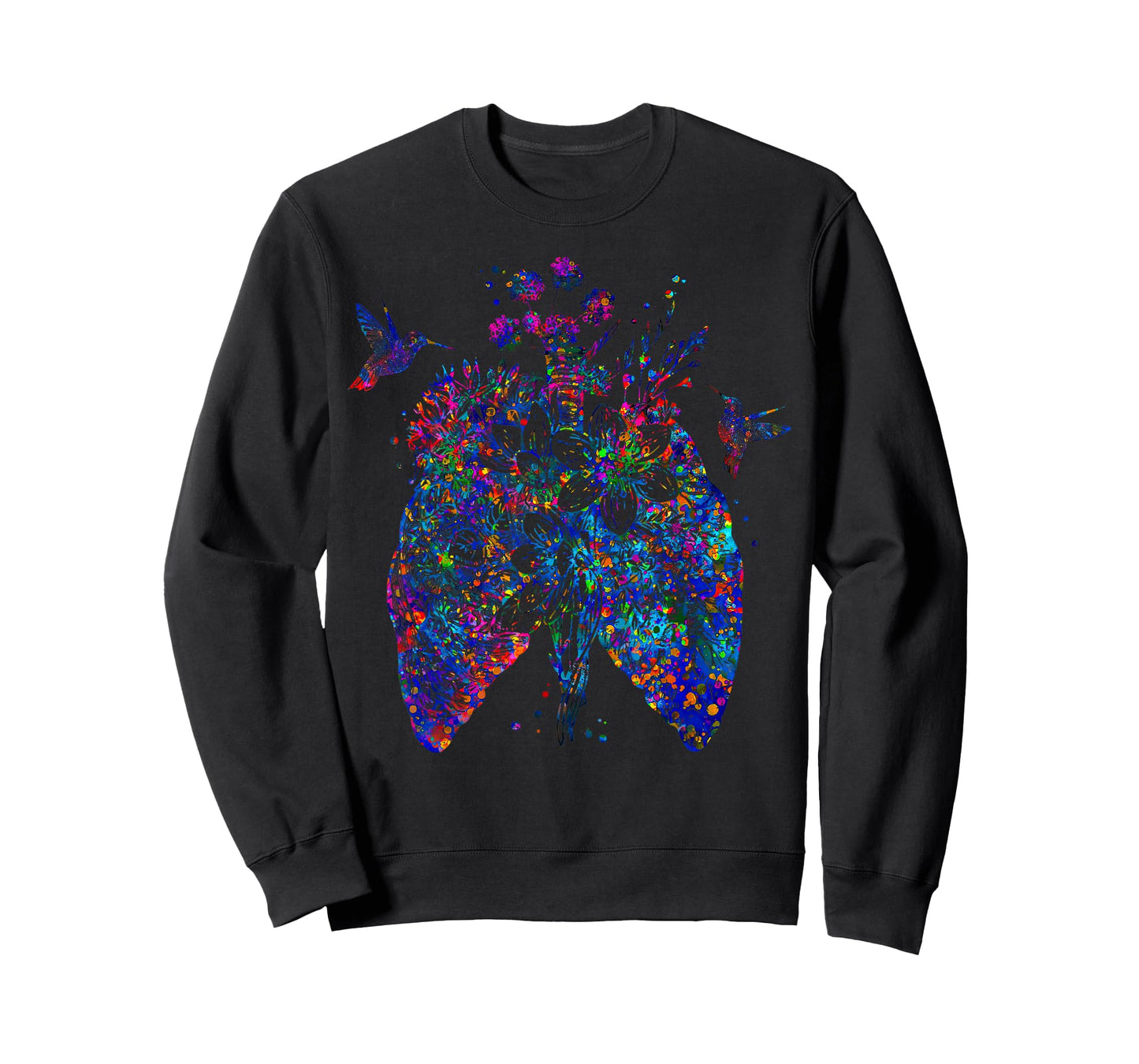 Color Hummingbird Floral Lung Anatomy Pulmonologist RT Nurse T-Shirt