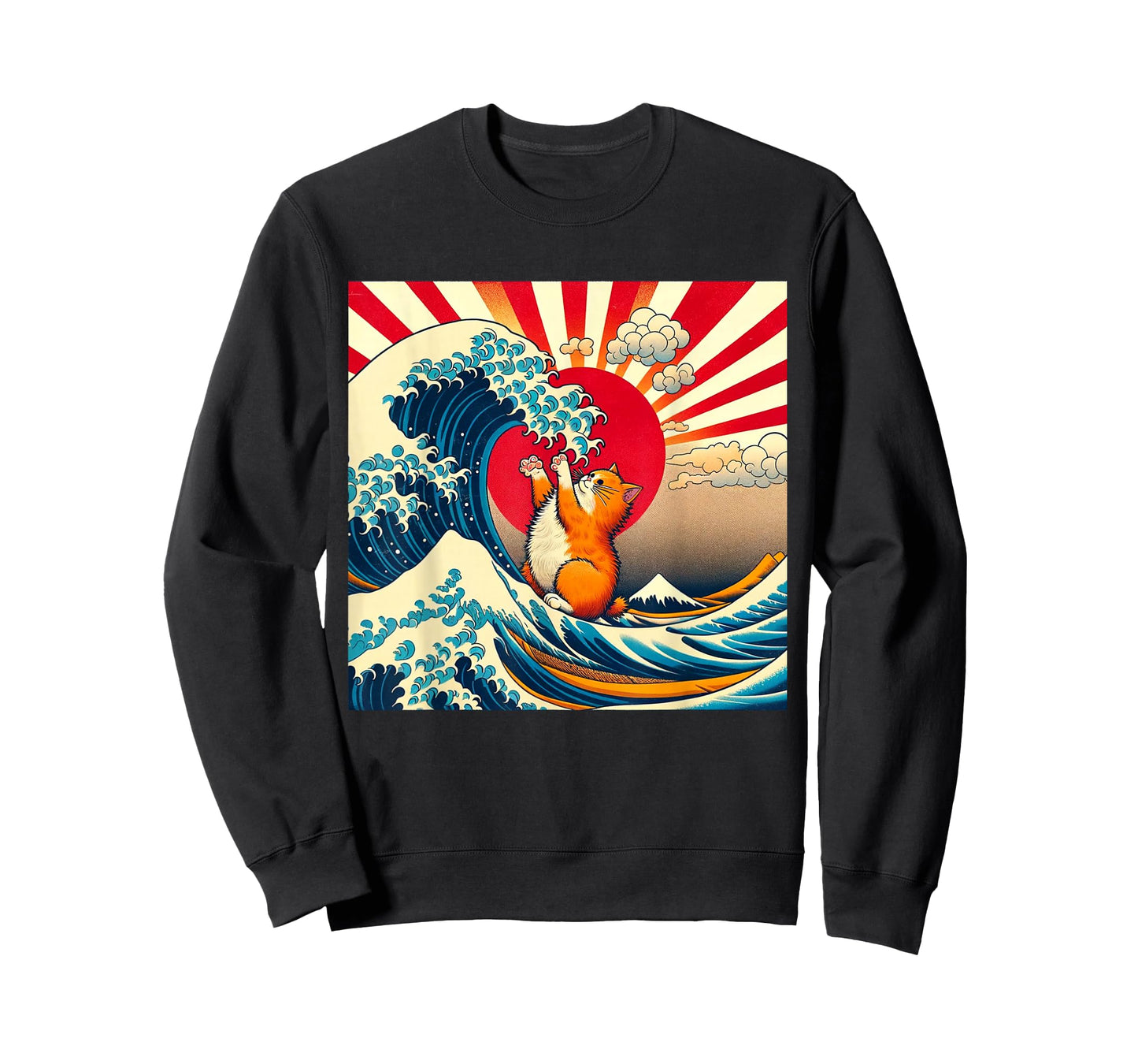 Kittenzilla Vintage Funny Cute Cat Art Japanese Sunset T-Shirt