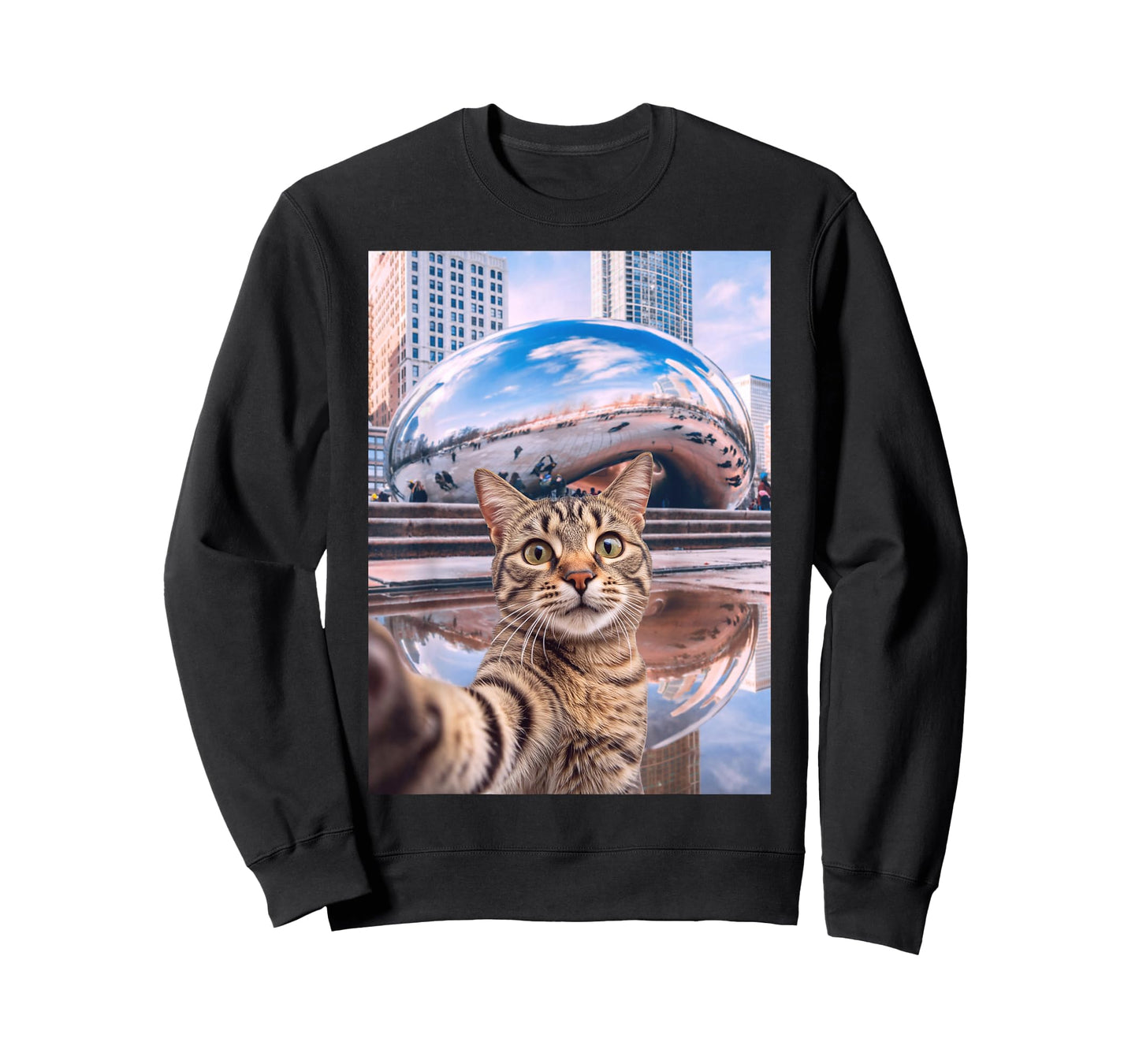 Funny Cat Selfie Chicago Bean Cloud Gate T-Shirt