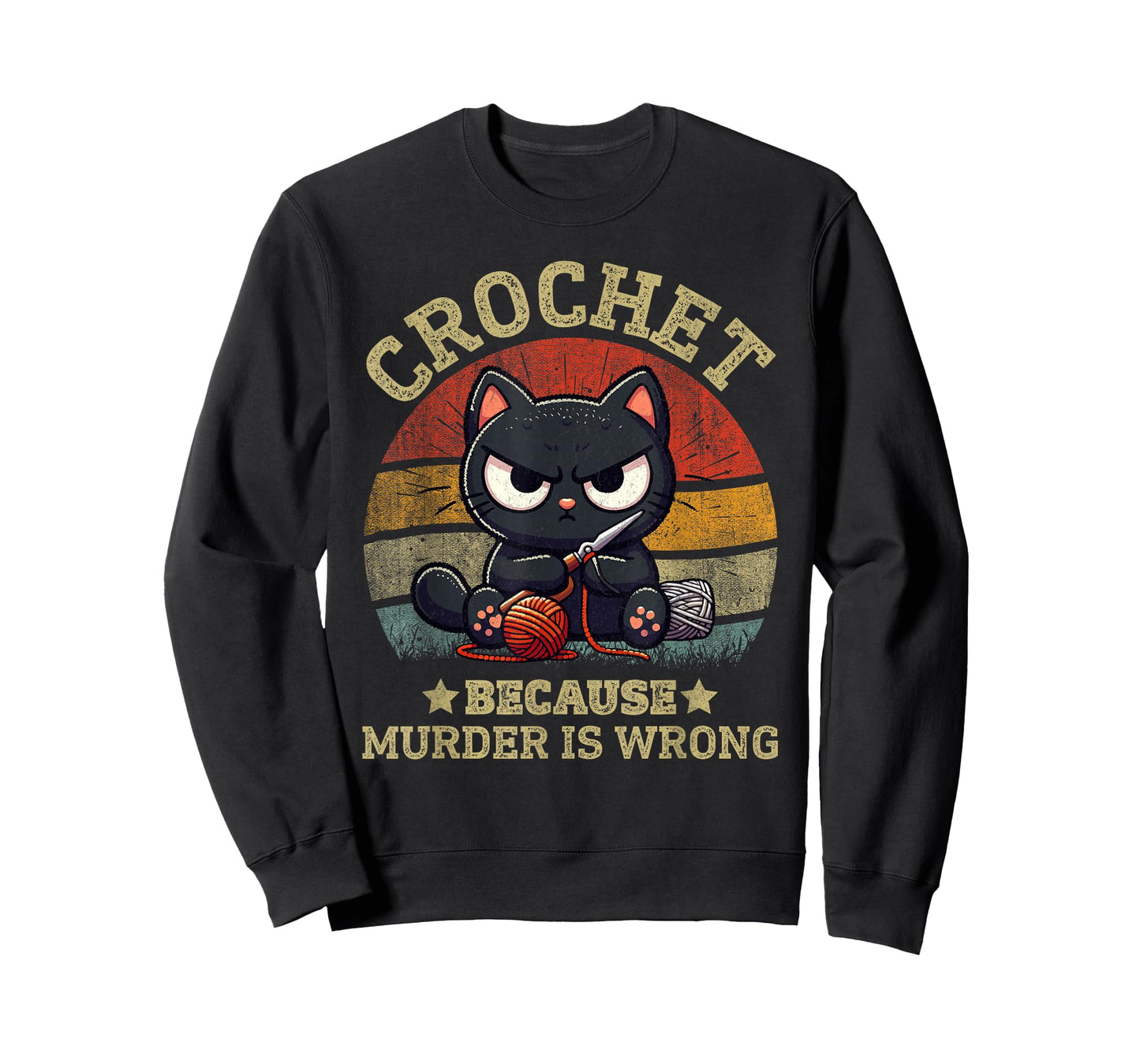 Funny Crochet Because Murder Is Wrong Crocheting Black Cat T-Shirt