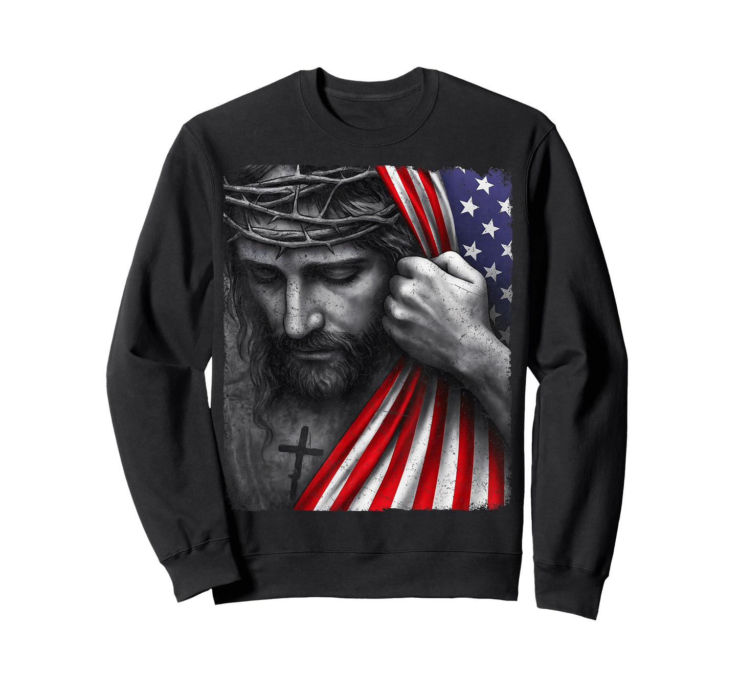 Jesus Faith Cross Crown America Patriotic Heritage Flag T-Shirt