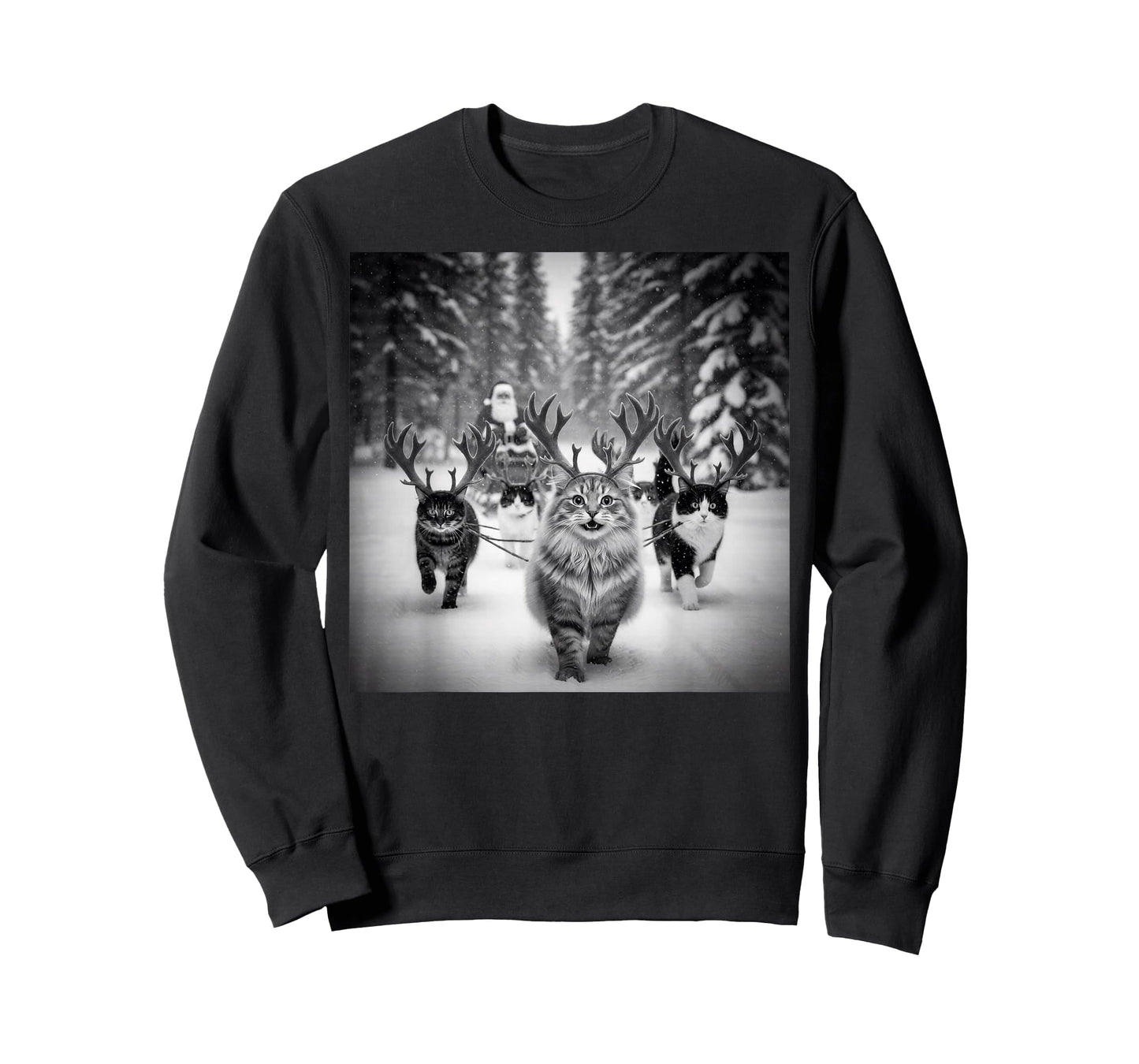 Funny Christmas Santa Sleigh Cats Reindeer Selfie Xmas Meme T-Shirt