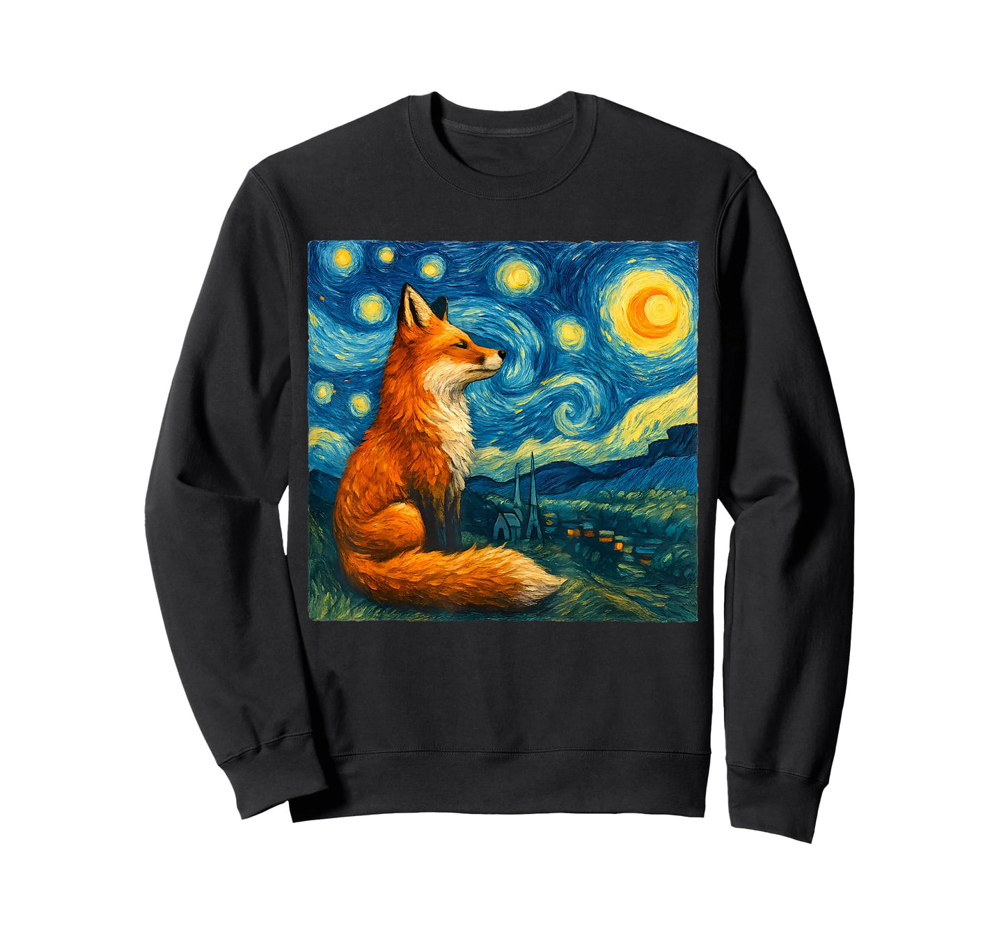 Fox Starry Night Funny Fox Art Van Gogh Style T-Shirt