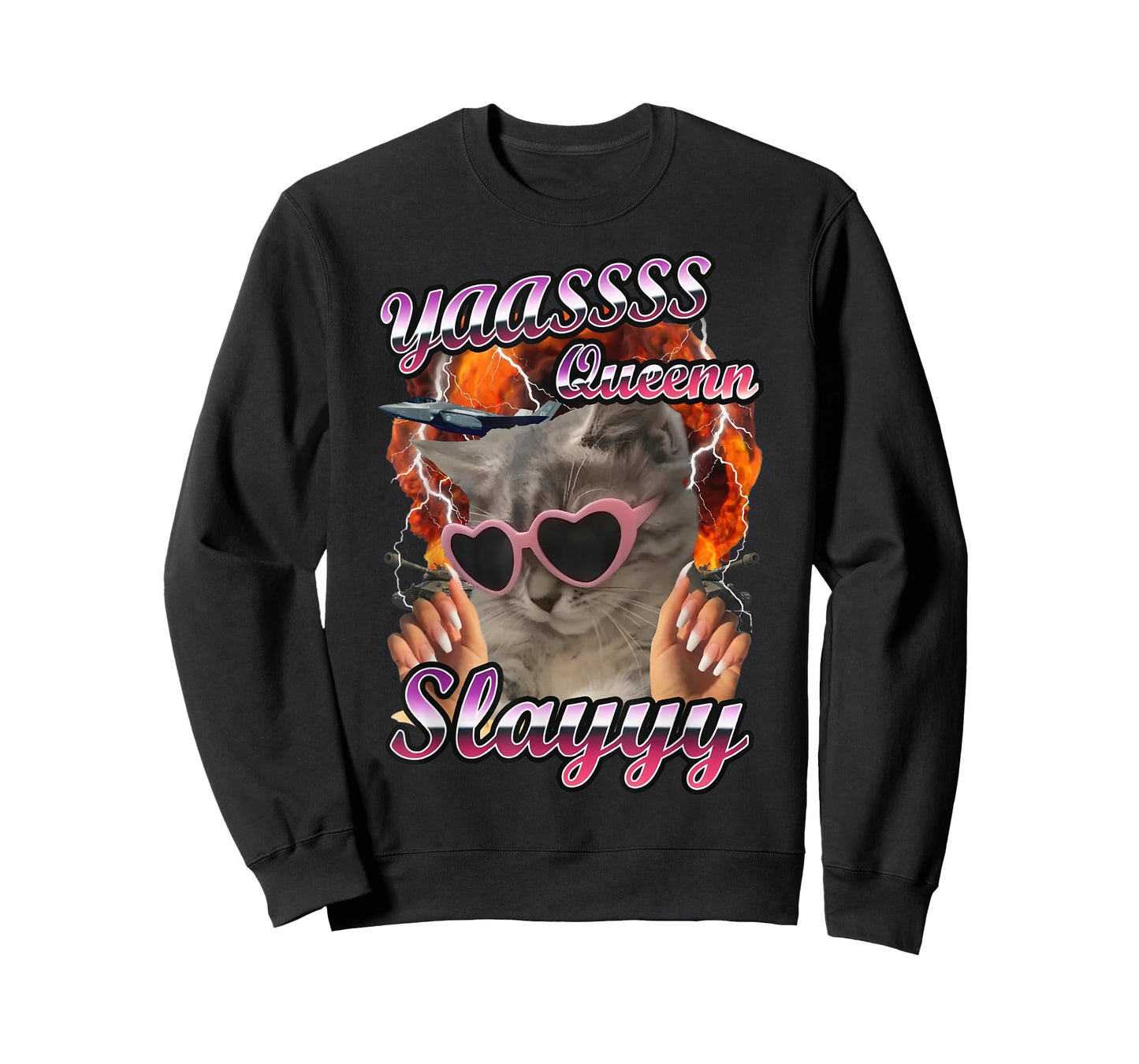 Yas Queen Slay Funny Cat Meme Ironic Cat Lovers Men Women T-Shirt