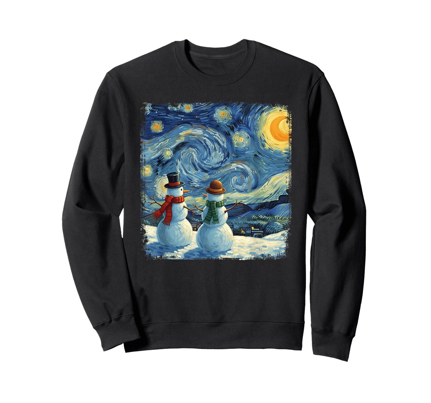 Winter Snowman Van Gogh Starry Night Christmas T-Shirt
