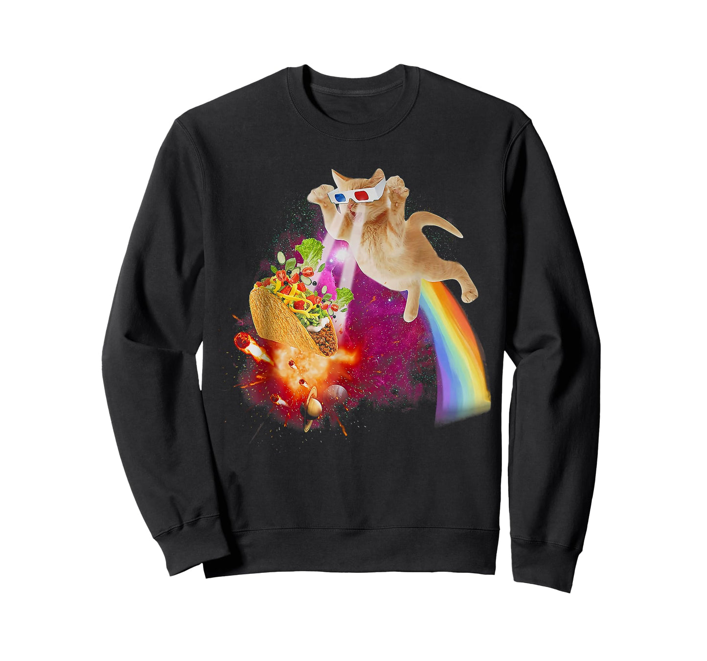 Funny Space Cat Laser Taco Galaxy Kitten Rainbow Cat T-Shirt