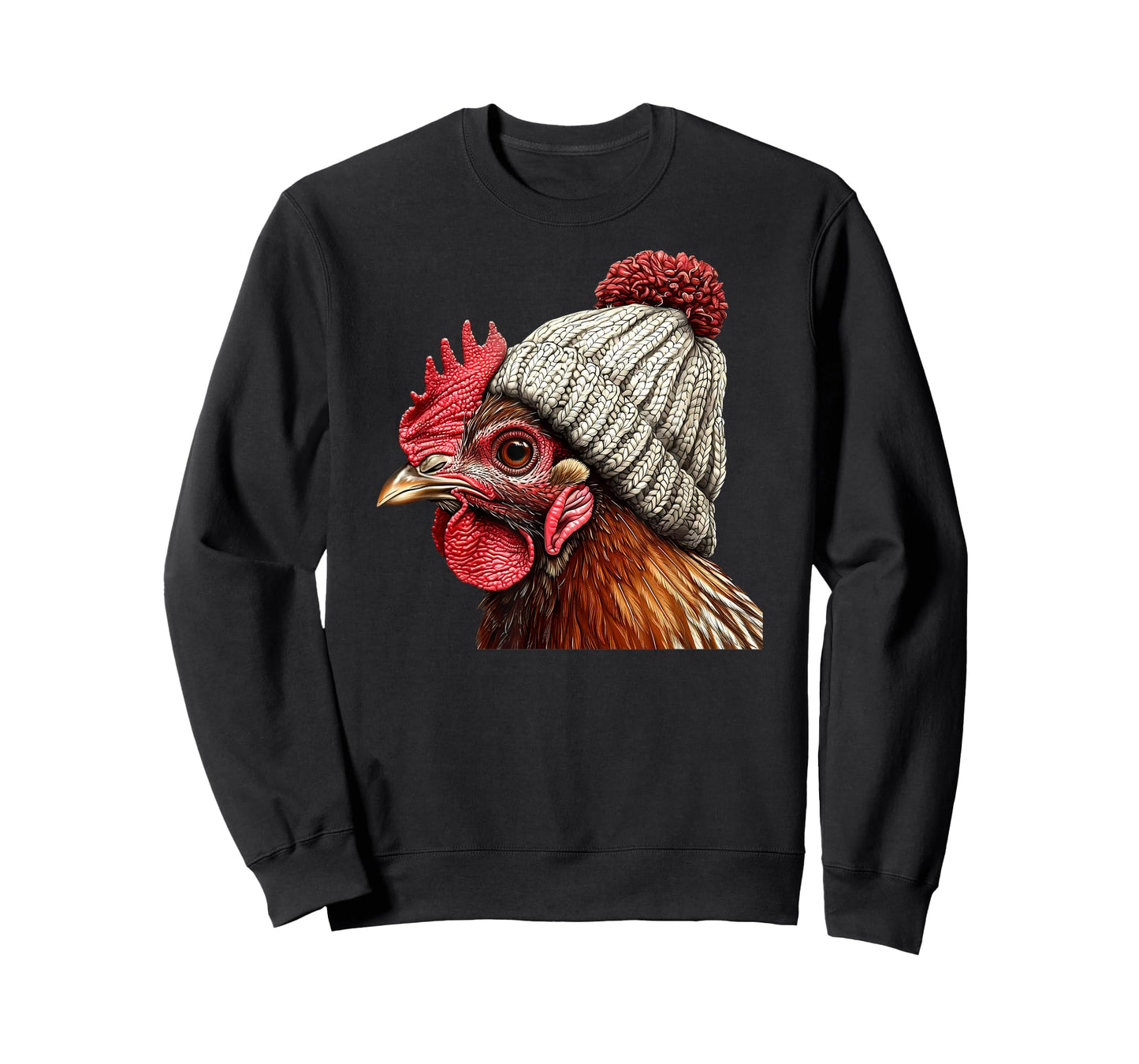 Chicken Wearing Beanie Retro Graphic Farm Animal Rooster T-Shirt
