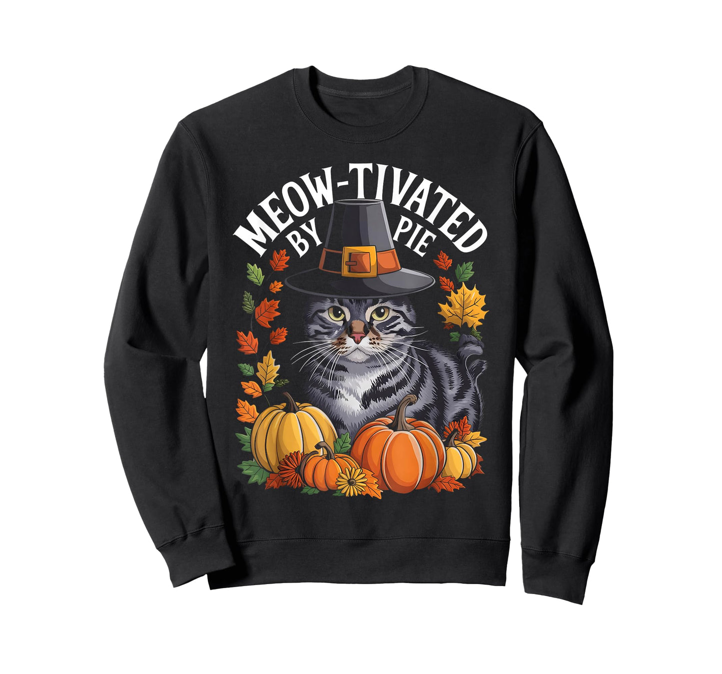 Thanksgiving Pilgrim Cat Lover Meow-tivated T-Shirt