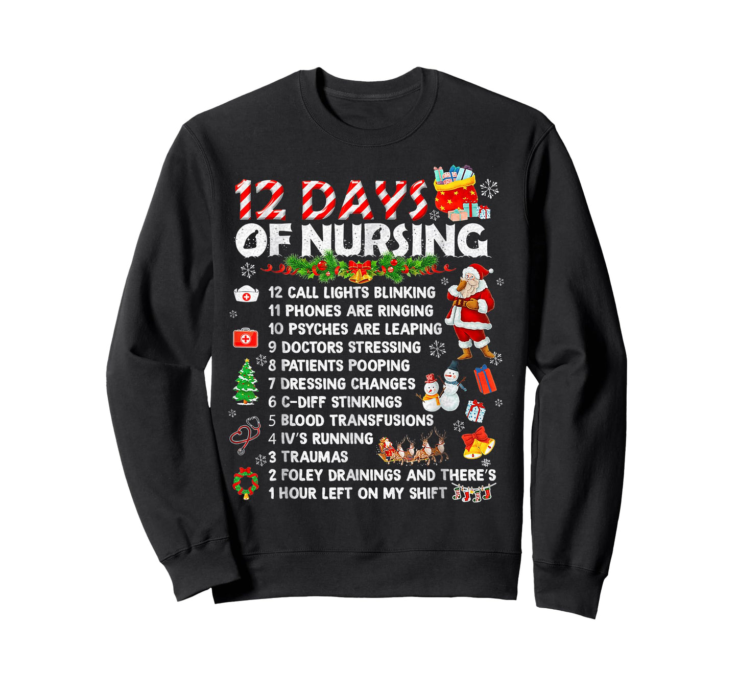 12 Days of Nursing Nurses Christmas Xmas T-Shirt