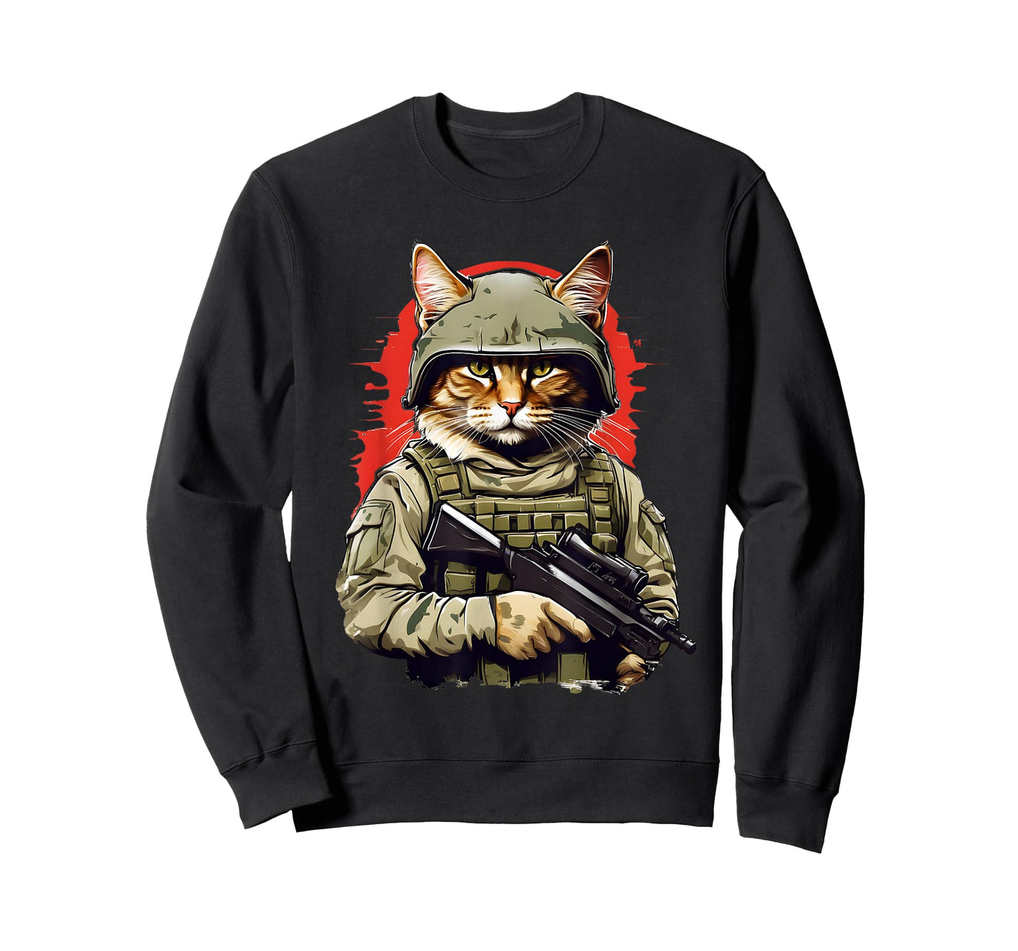 Funny Army Cat with Gun Soldier Warrior Kitty T-Shirt