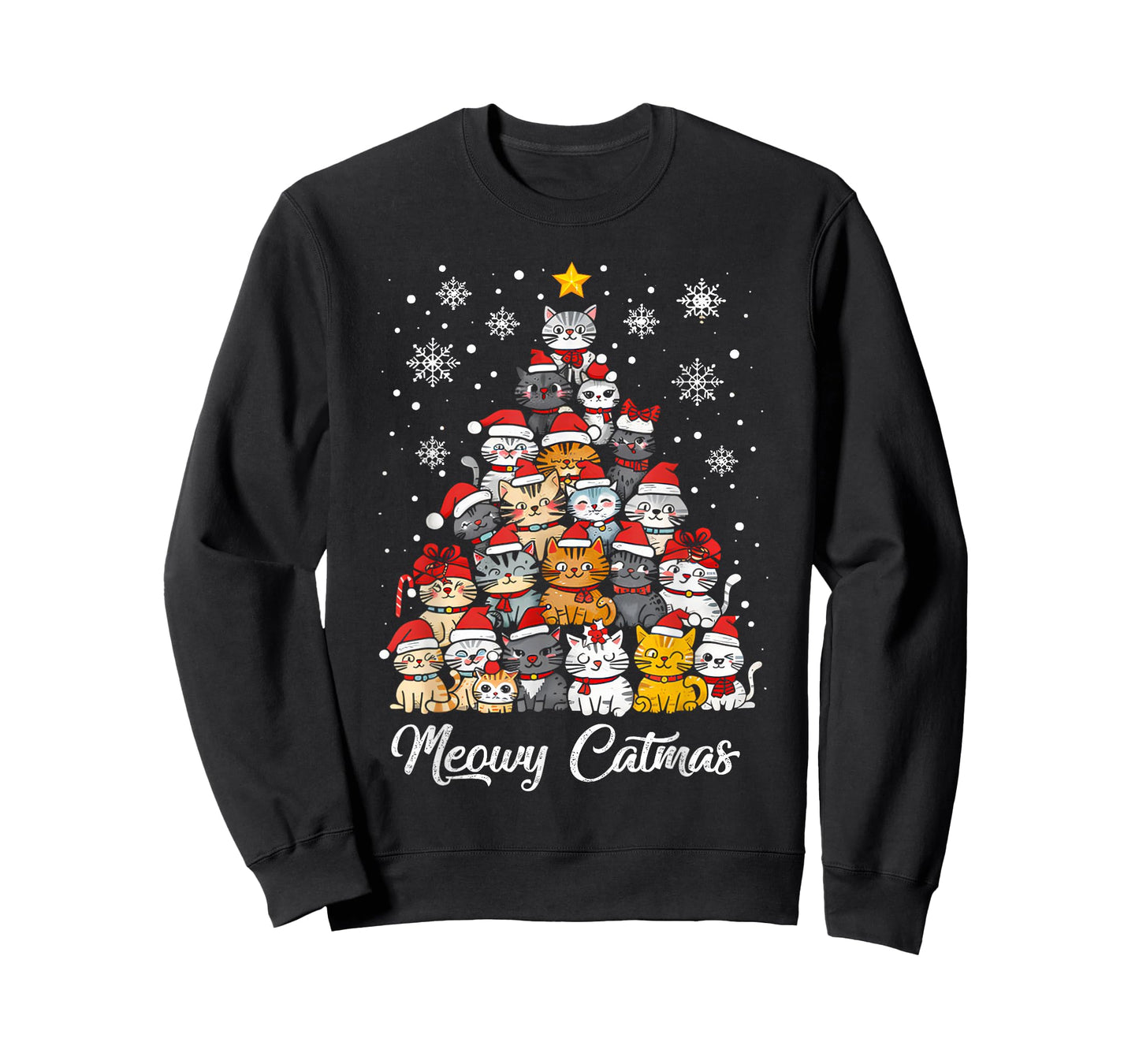 Meowy Catmas Cat Christmas Tree Xmas Girls Boys Funny Santa T-Shirt