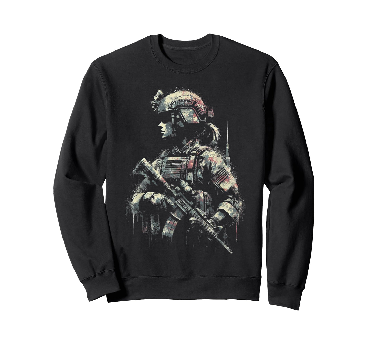 Female Soldier American Flag - Patriotic USA Veteran T-Shirt