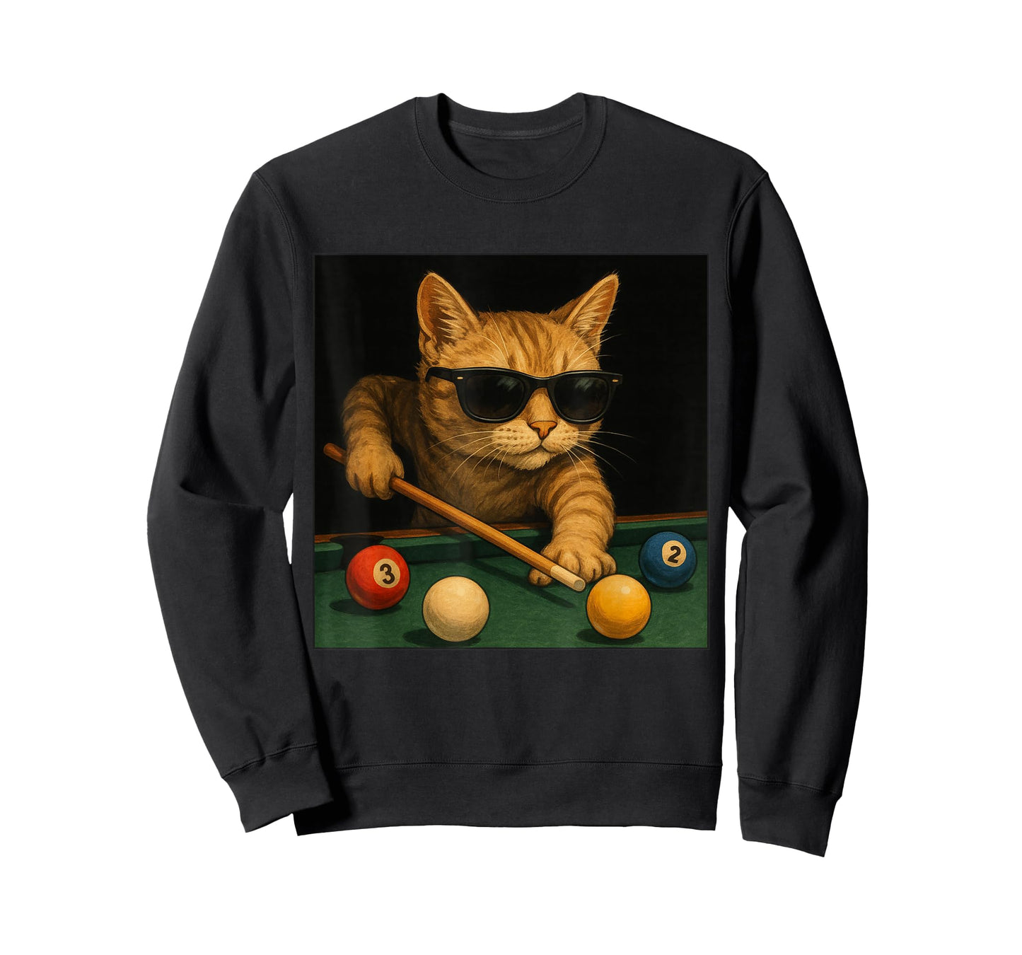Cat Playing Pool Billiards in Lounge Cool Funny Cats T-Shirt