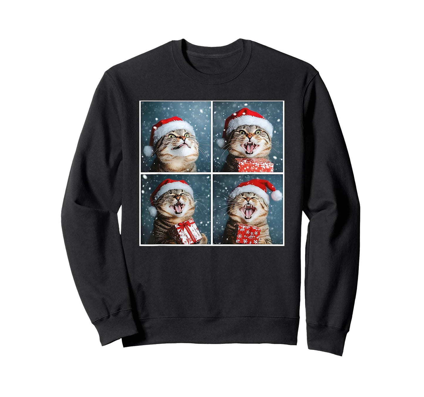 Winter Tabby Cat In Santa Hat Funny Christmas Cat T-Shirt