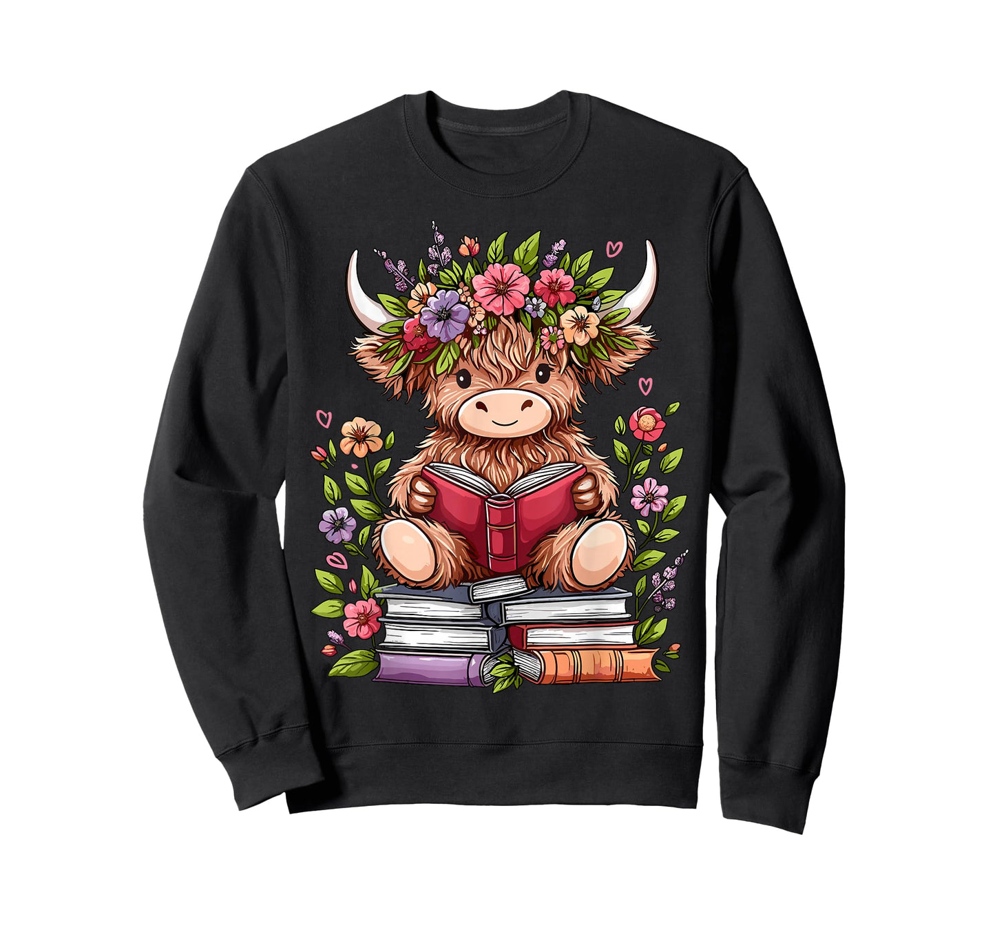 Cute Baby Highland Cow with Reading Book Bookworm T-Shirt