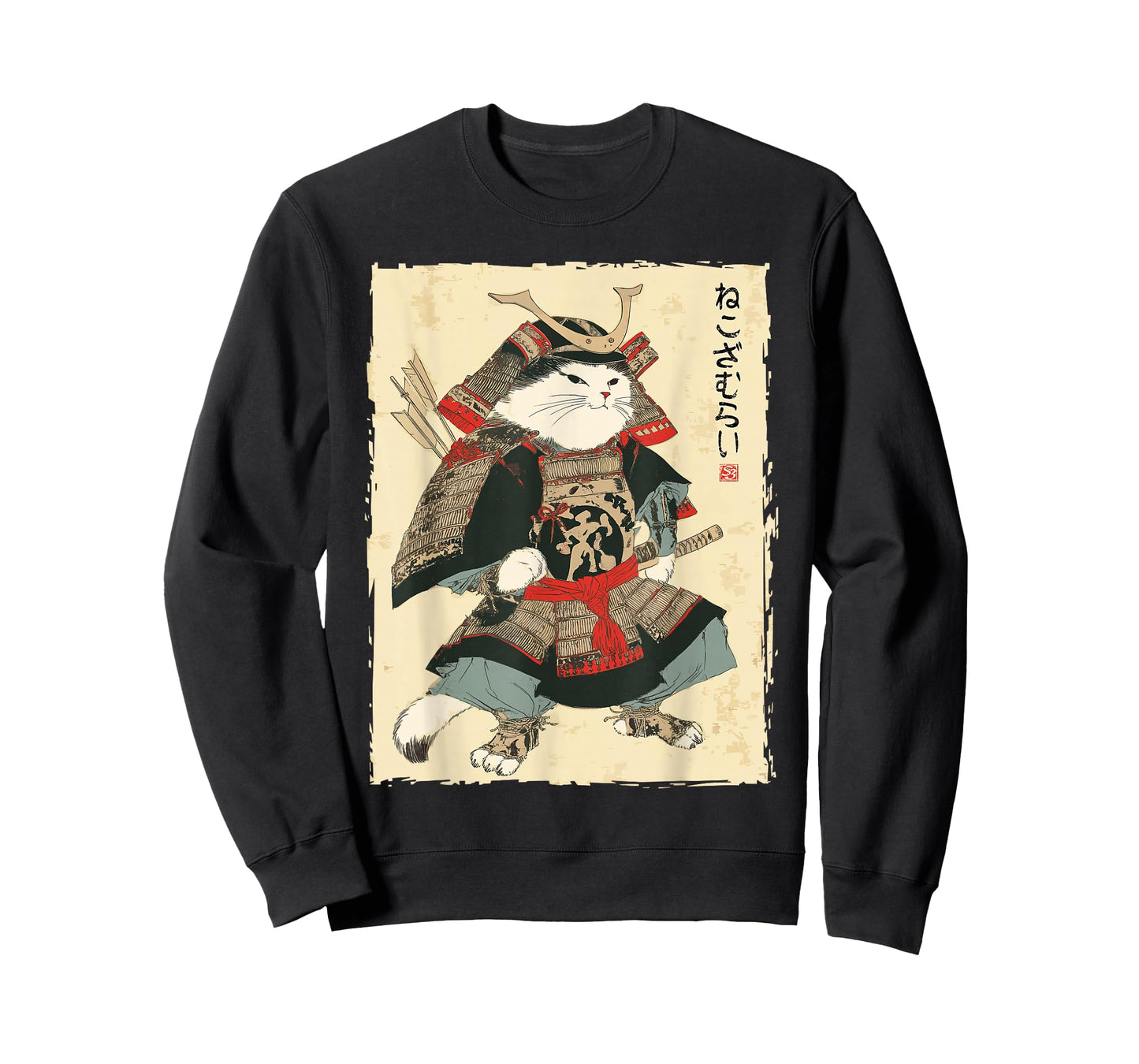 Samurai Cat Japanese Ukiyo-e Style Warrior Art T-Shirt
