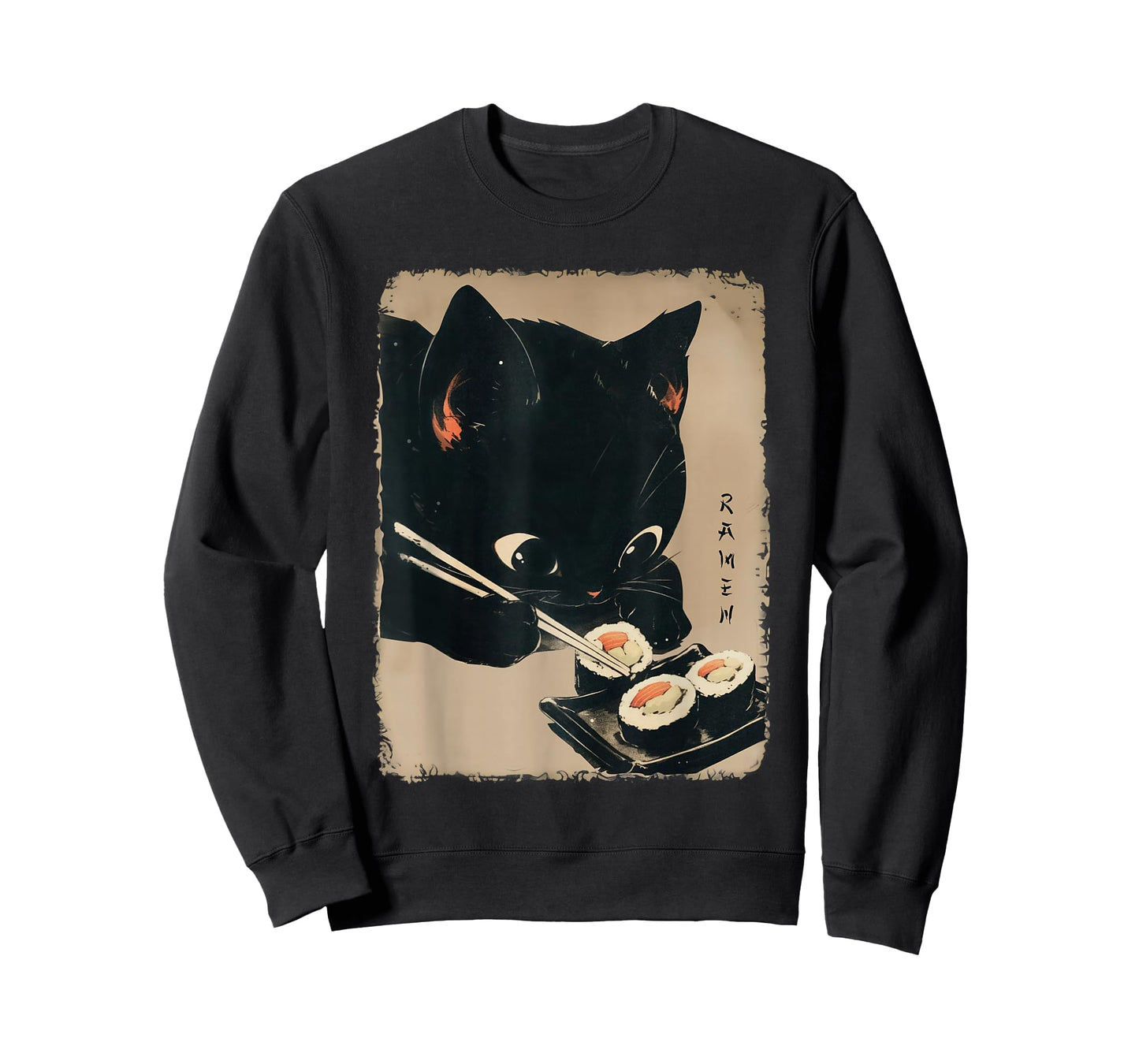 Kawaii Cat Eating Sushi Funny Japanese Anime Cute Cat Girls T-Shirt