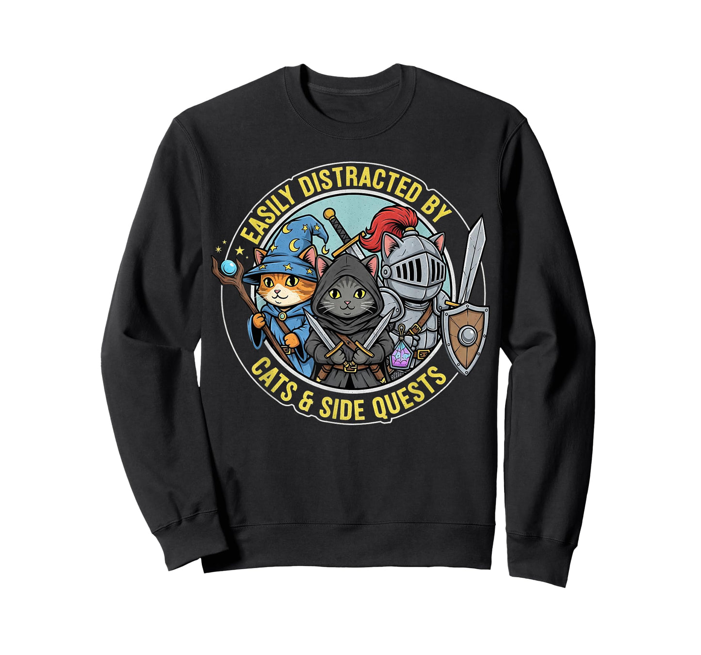 Gamer Easily Distracted by Cats Side Quests RPG Cat Funny T-Shirt