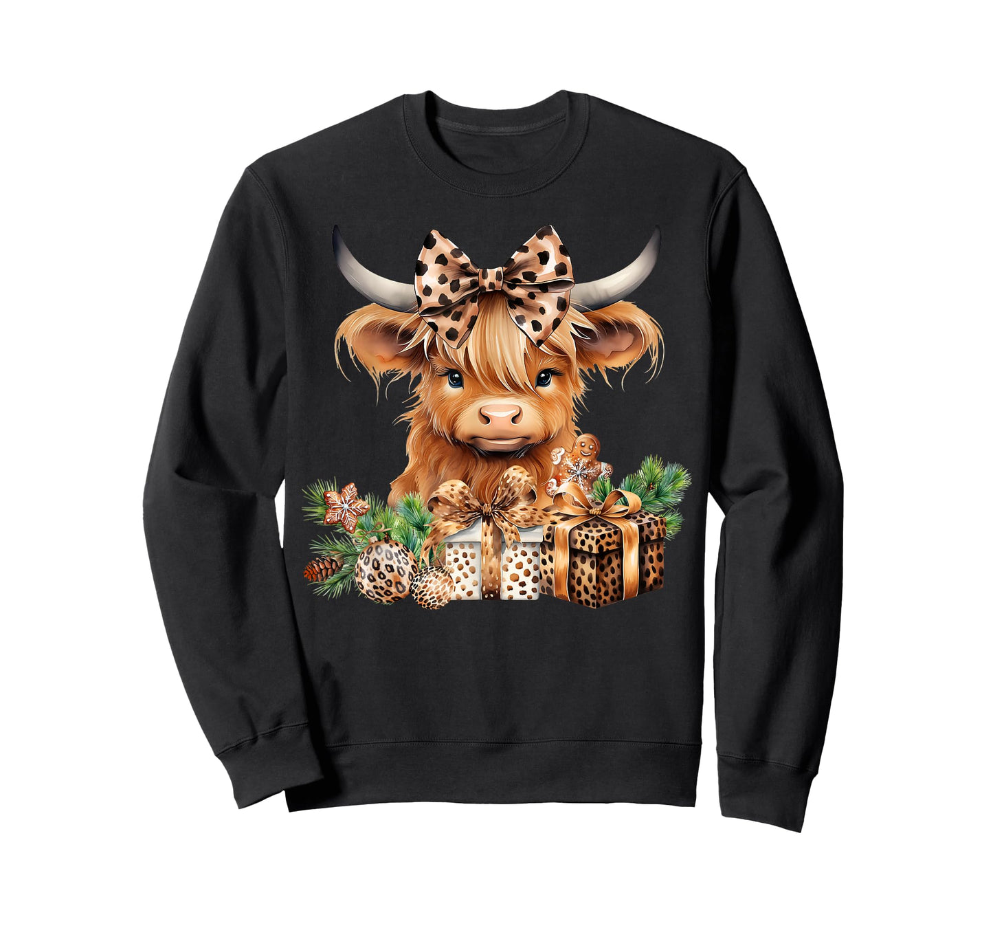 Baby Highland Cow Merry Christmas Leopard Cute Cow Farmer T-Shirt
