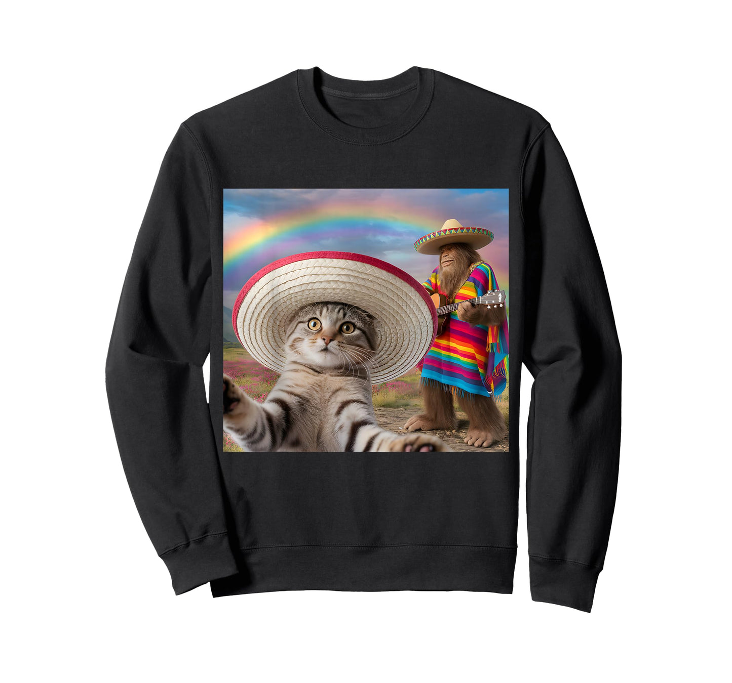 Funny Cat Selfie With Bigfoot Cinco de Mayo T-Shirt