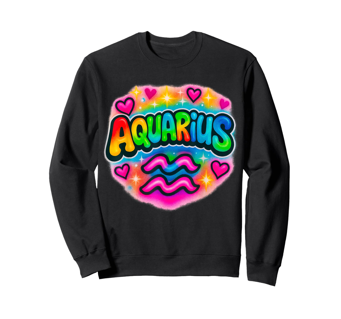 Aquarius Zodiac Sign Airbrush Rainbow Star Graphic T-Shirt