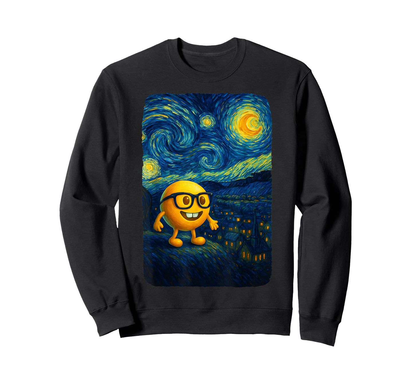Nerd Glasses Buckteeth Emoticon Starry Funny Night Van Gogh T-Shirt
