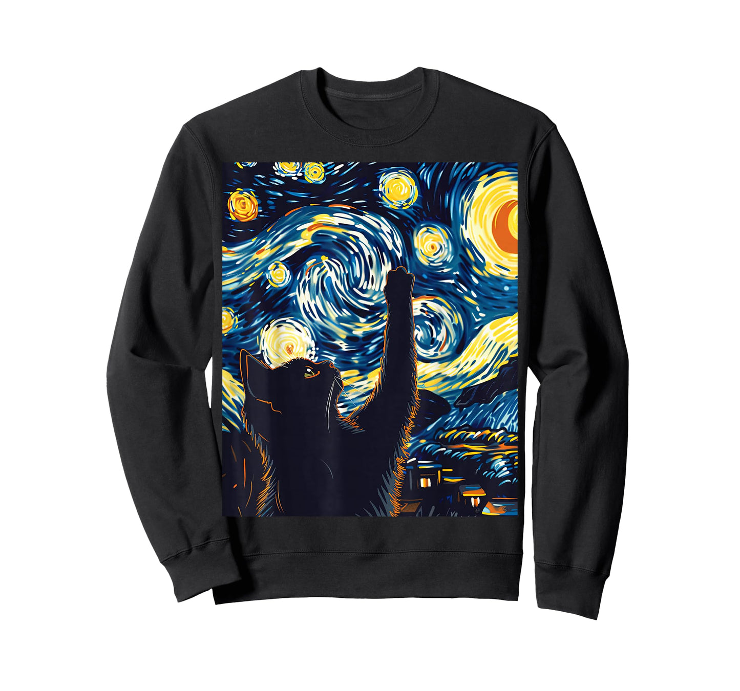 Cute Cat Van Gogh Style Starry Night Art T-Shirt