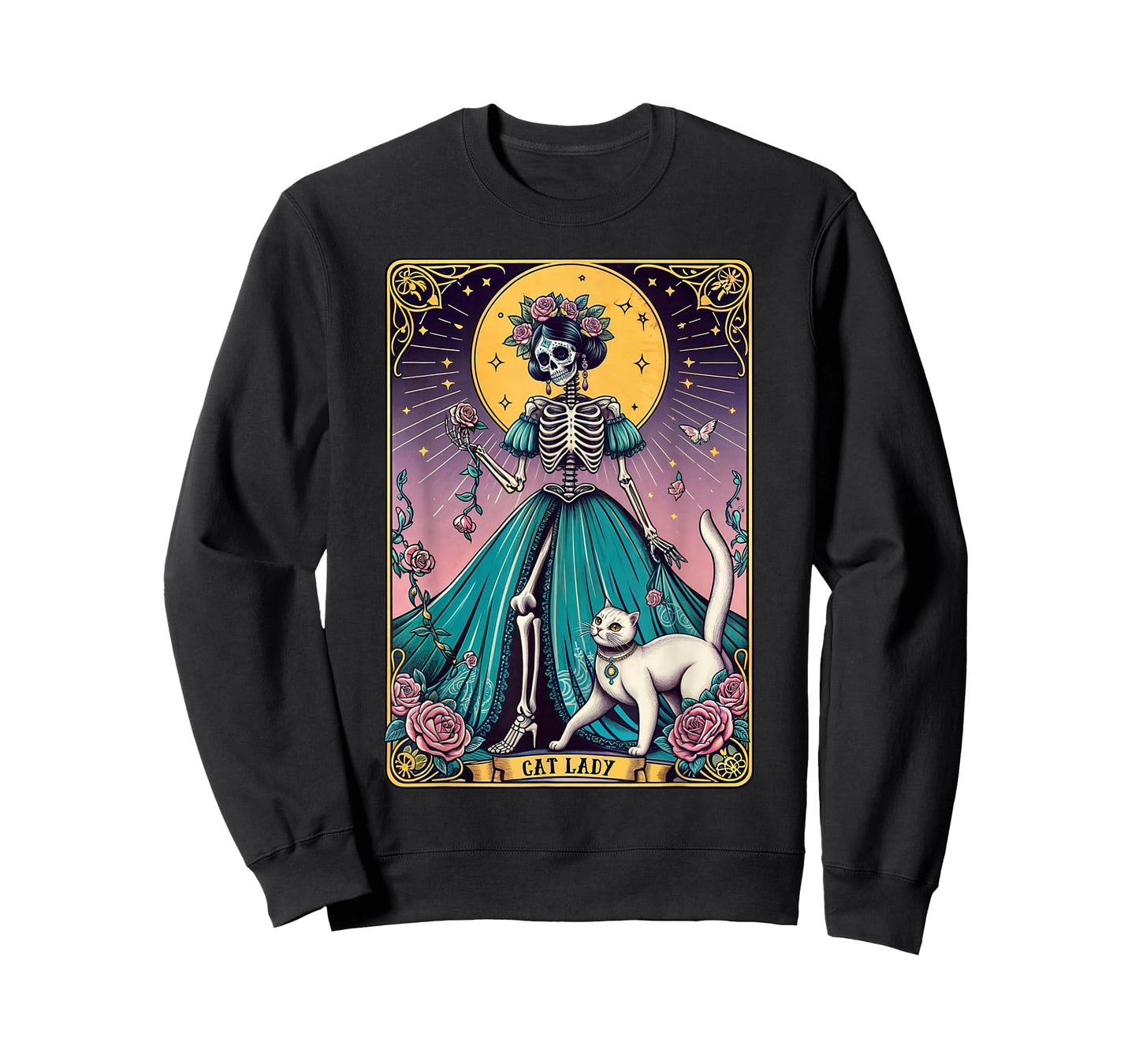 Cat Lady Tarot Card Skeleton Woman Funny Cat Lover T-Shirt