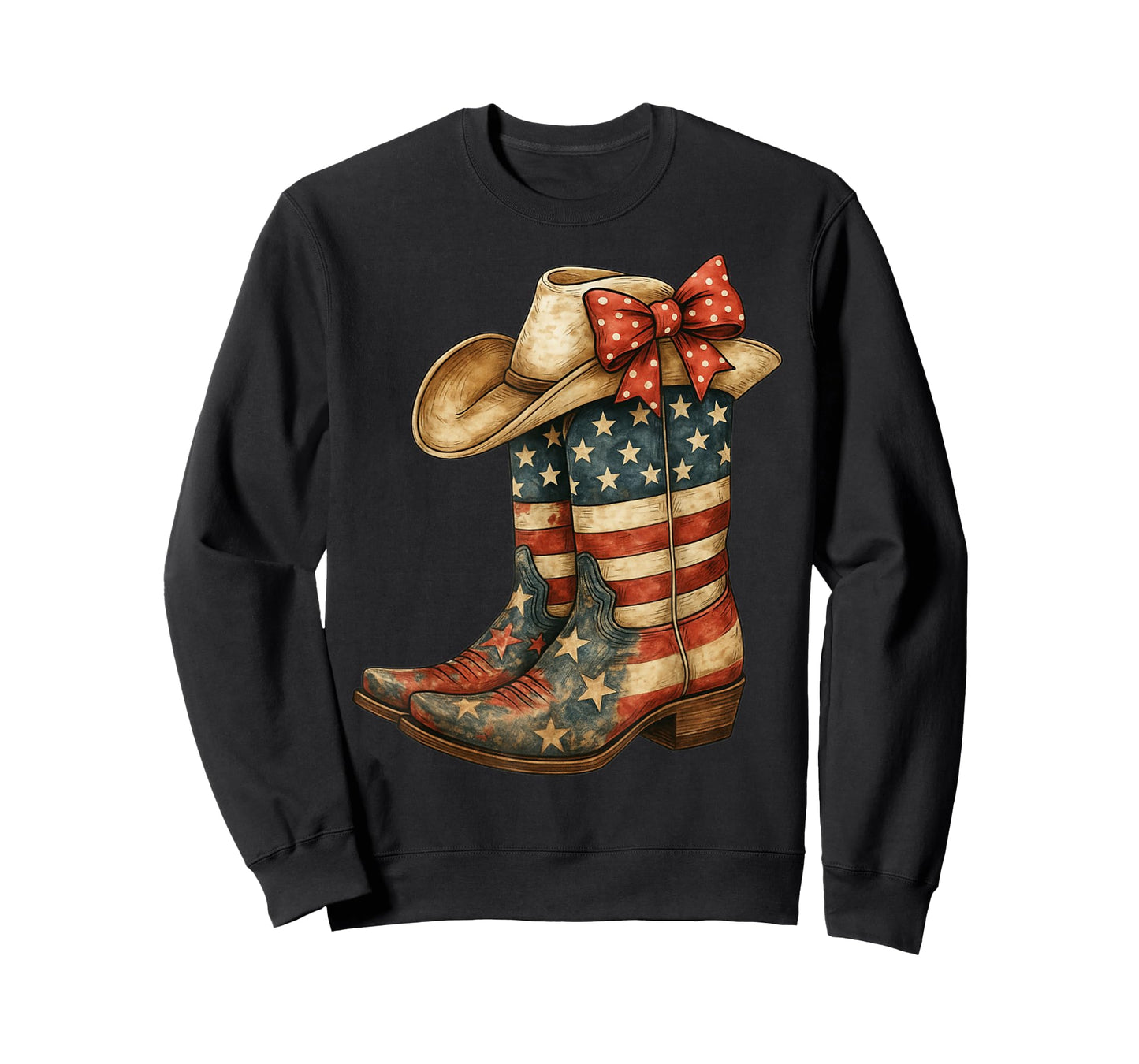 Retro Western Cowboy Boots Cowgirl American Flag 4th of July T-Shirt