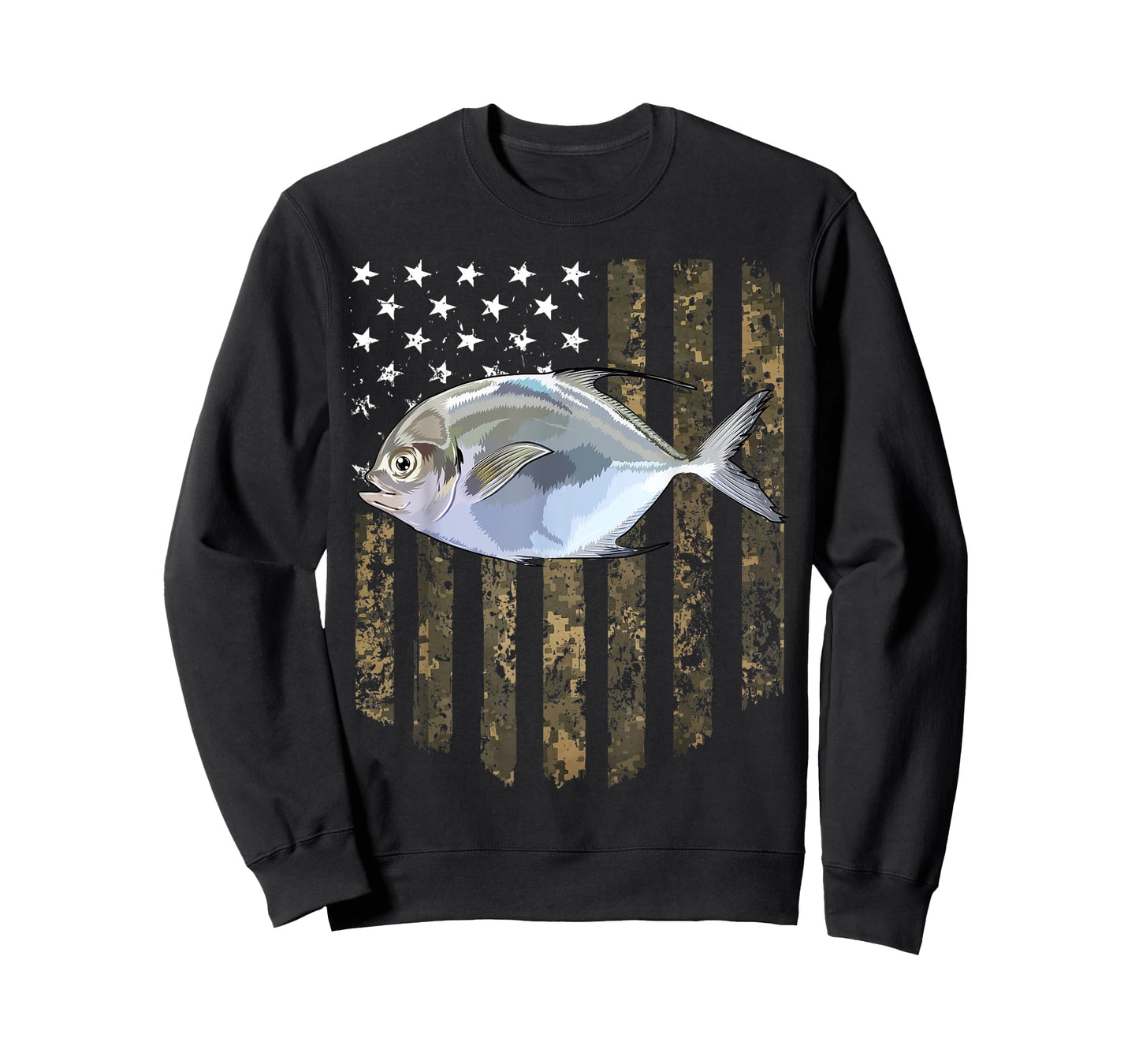 Camo American Flag Pompano Fishing 4th Of July Women Men T-Shirt