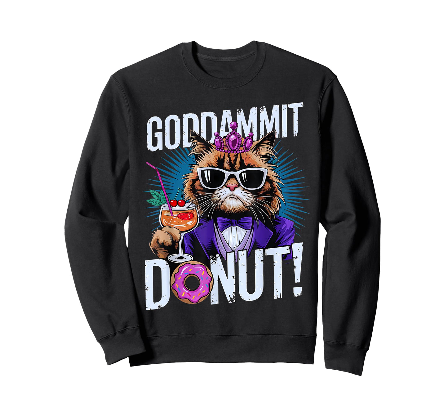 Funny Goddammit Donut Princess Cat Glasses Retro Men Women T-Shirt