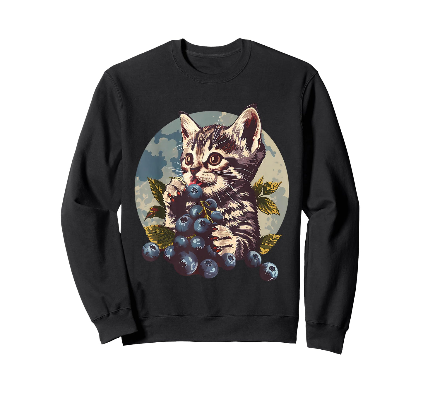 Blueberry Cat Blueberries Portrait Watercolor Animal Art T-Shirt