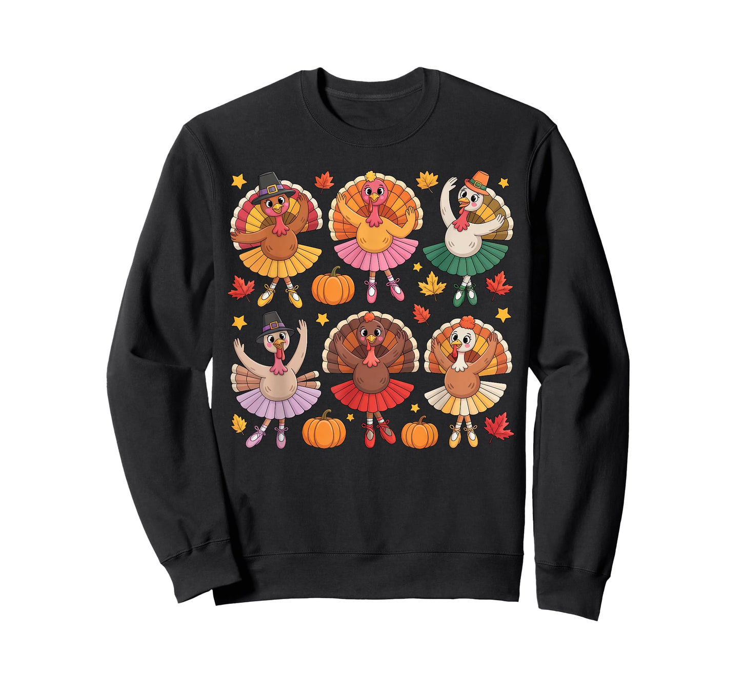 Autumn Ballerinas Dancing Cute Turkey Thanksgiving Girls T-Shirt