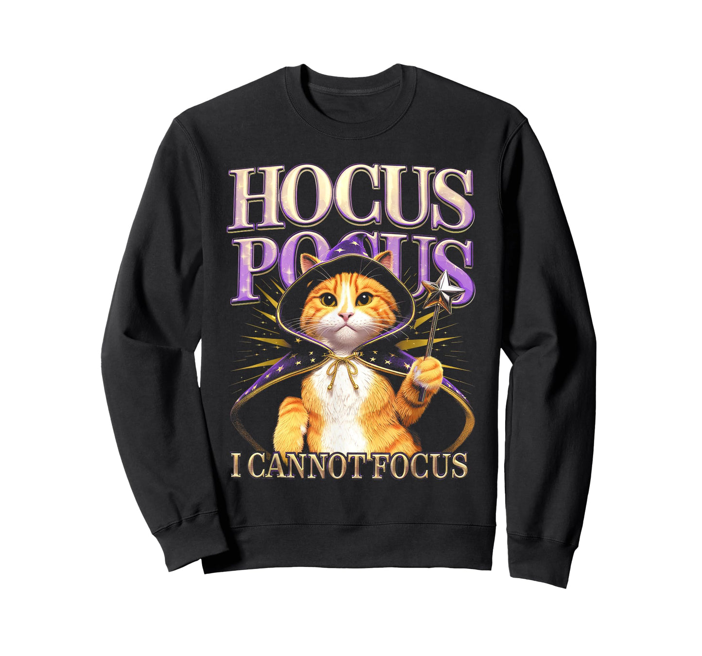 Hocus Pocus I Cannot Focus Funny Cat Design T-Shirt