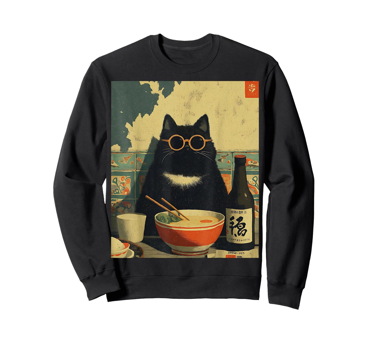 Vintage Japanese Cat Ramen Cat Dad Retro Funny Graphic Women T-Shirt