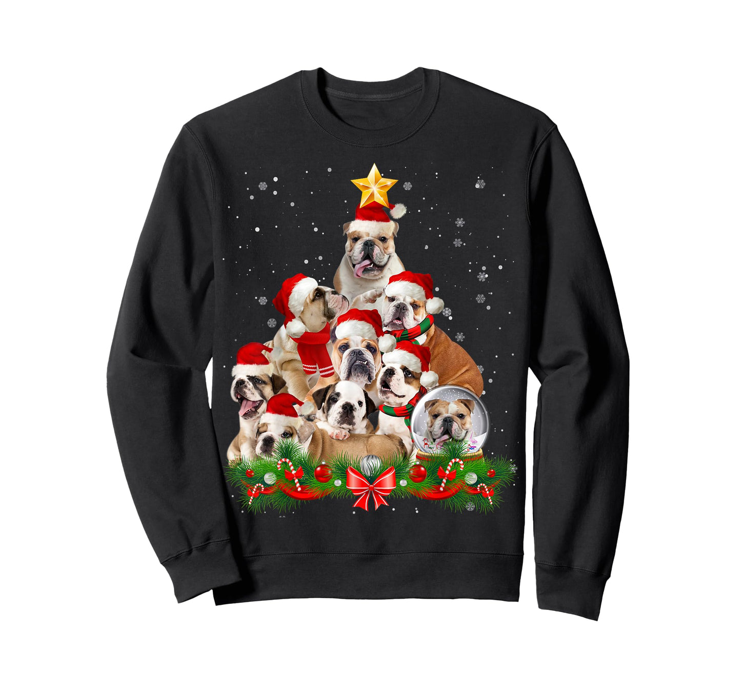 Funny Bulldog Dog Christmas Tree T-Shirt for Men Women