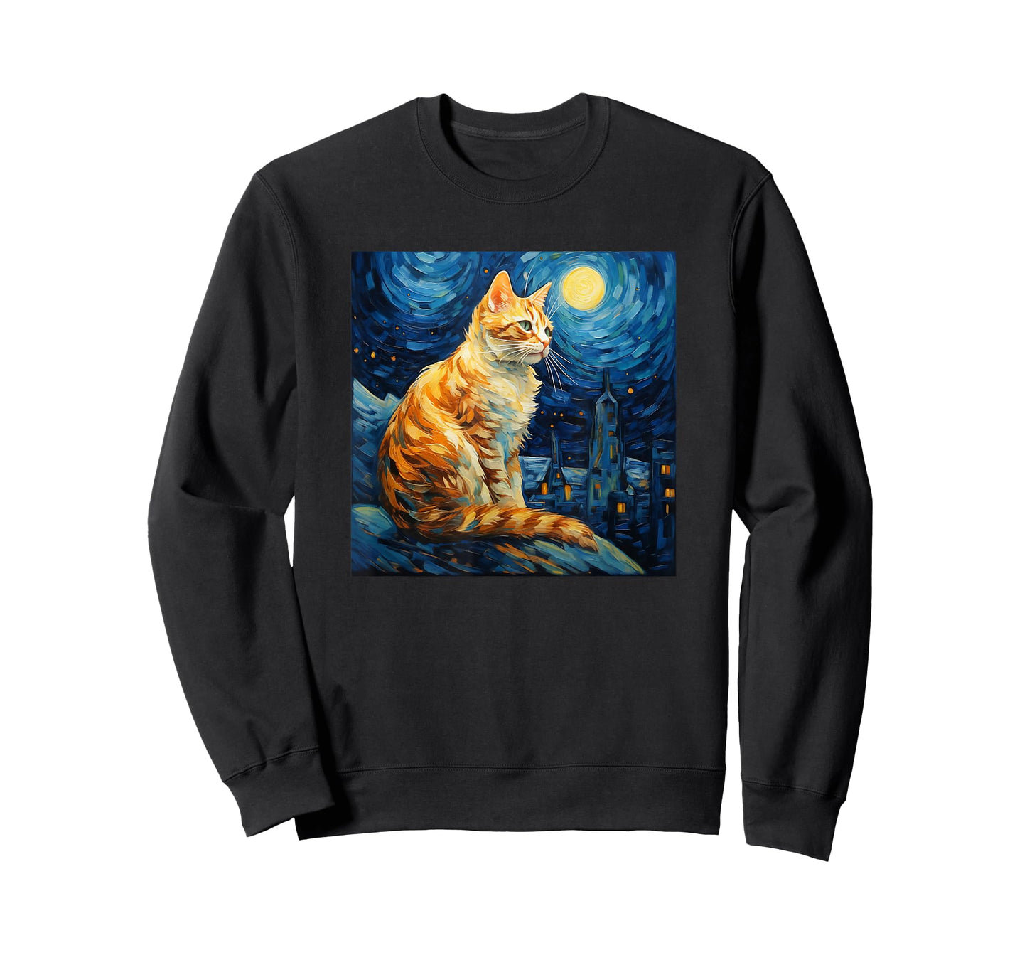 Cat Starry Night lover art Painting kitty kitten Van Gogh T-Shirt