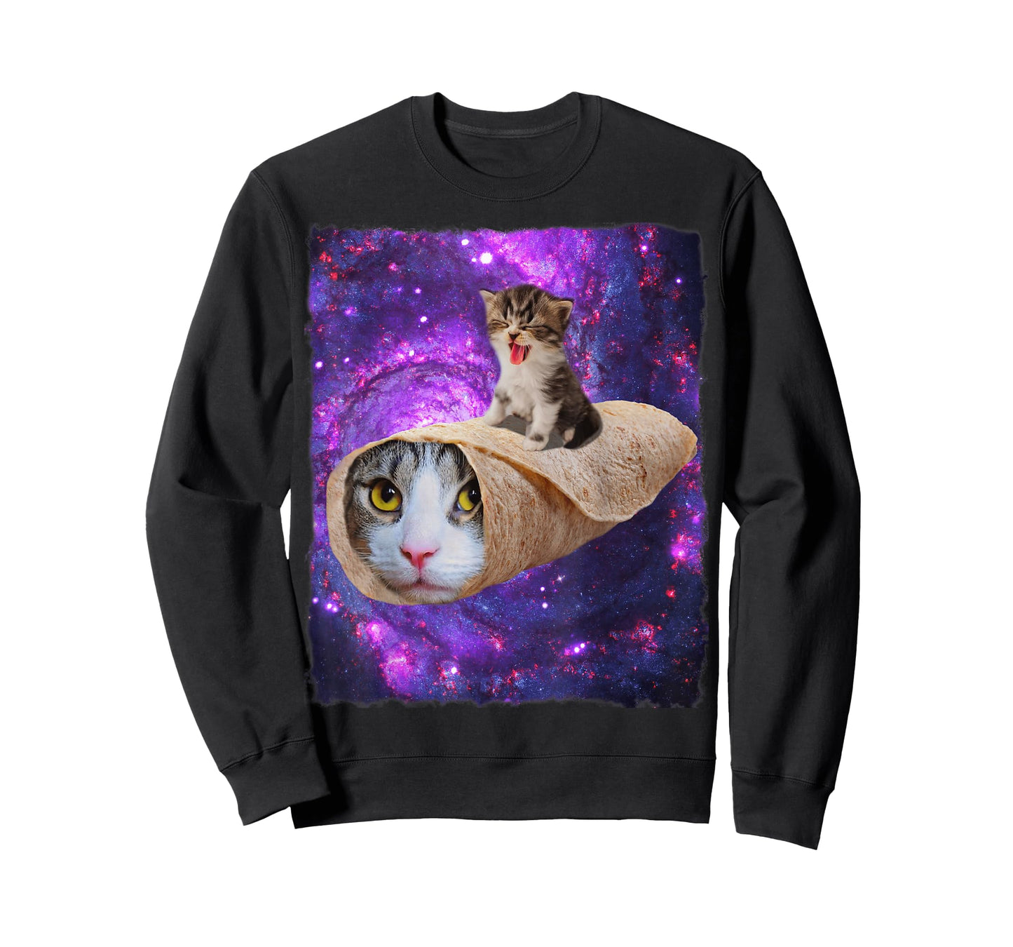 Cute Space Cat Kitty Riding A Burrito Cat In Outer Space T-Shirt