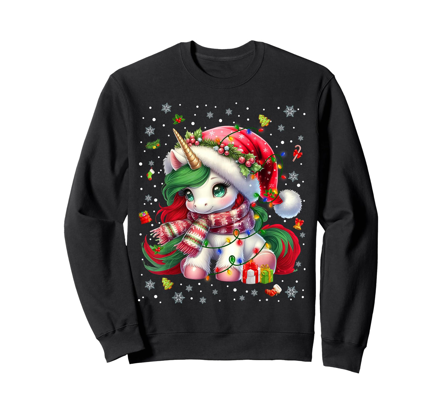 Cute Unicorrn Santa Hat Pajamas Christmas Xmas Pjs Girl T-Shirt