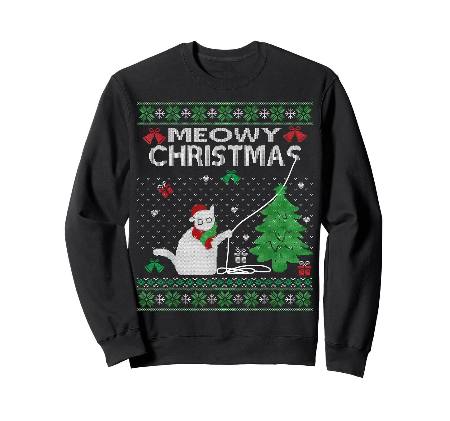 Funny Meowy Christmas Cats Xmas Cute Cat Lover Ugly Sweater T-Shirt