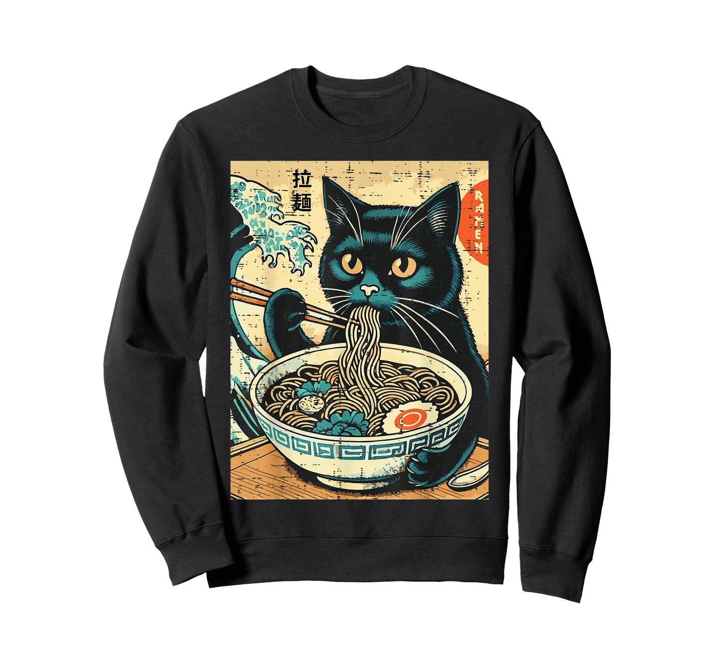 Japanese Cat Ramen Great Wave Vintage Art Food Men Women Kid T-Shirt