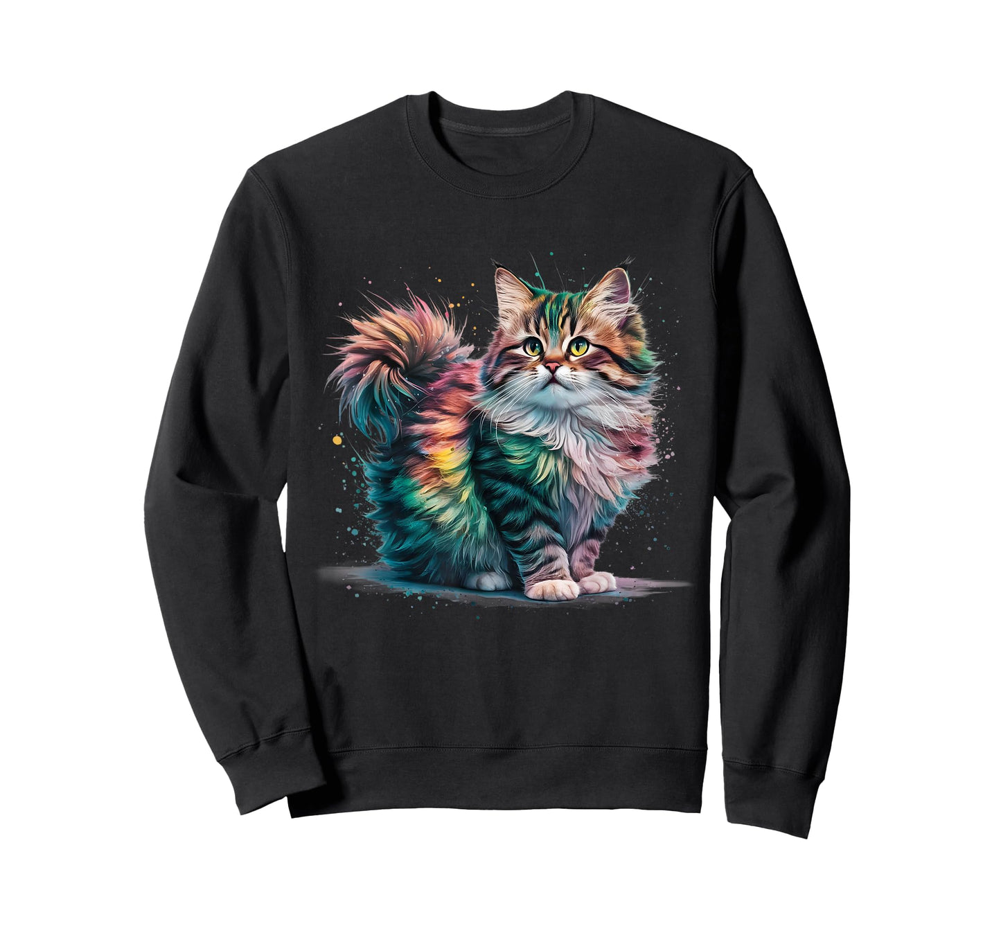 Cat Men Women Colourful Watercolour Cat T-Shirt