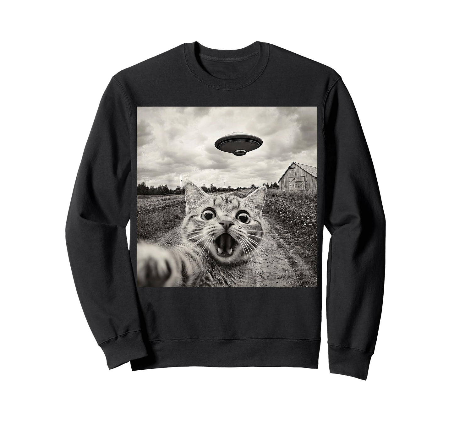 Funny Cat UFO Alien Selfie T-Shirt